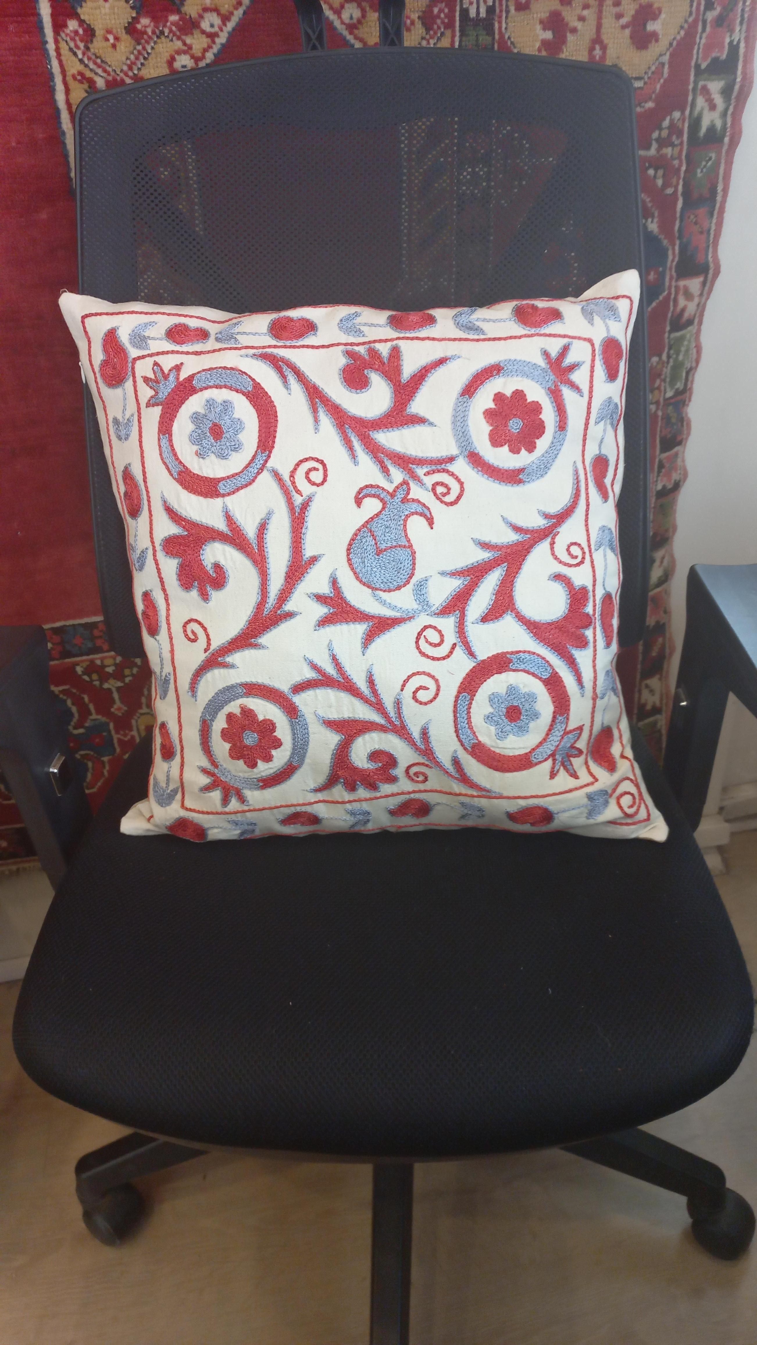 Contemporary Decorative Handmade Suzani Cushion Cover, Uzbek Throw Pillow Cover For Sale