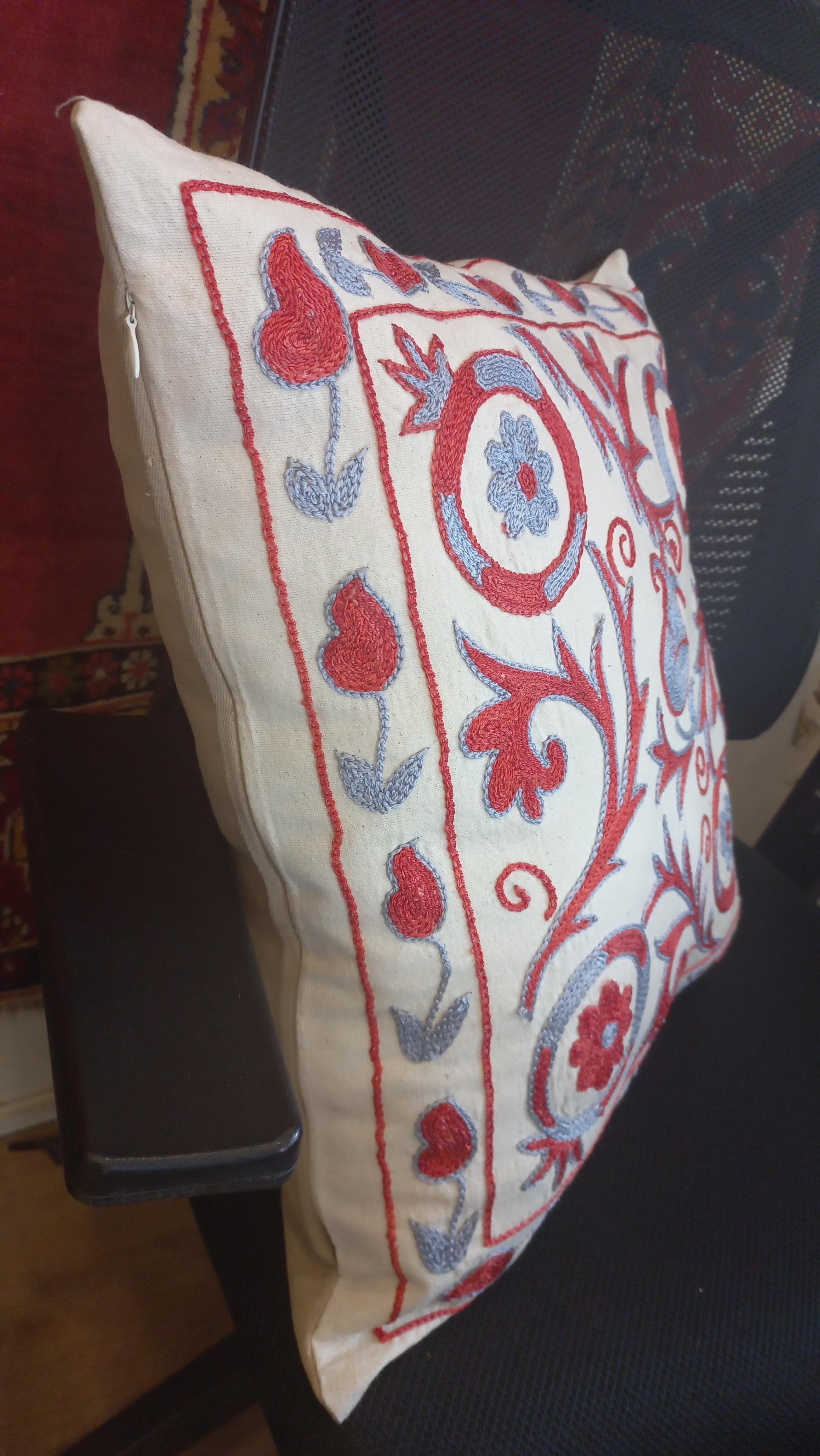 Cotton Decorative Handmade Suzani Cushion Cover, Uzbek Throw Pillow Cover For Sale