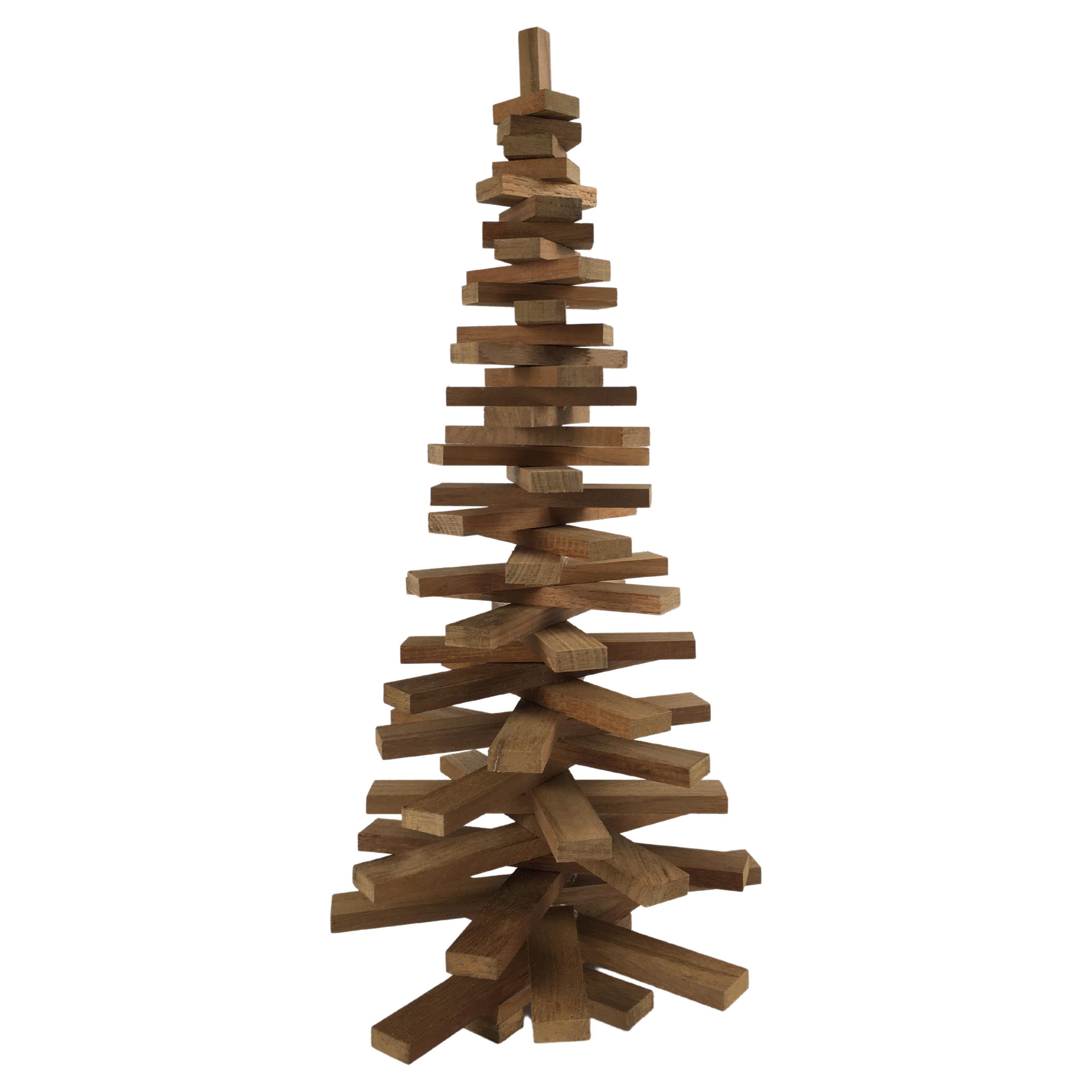 Decorative Small Handmade Wooden Christmas Tree in Oak For Sale at 1stDibs