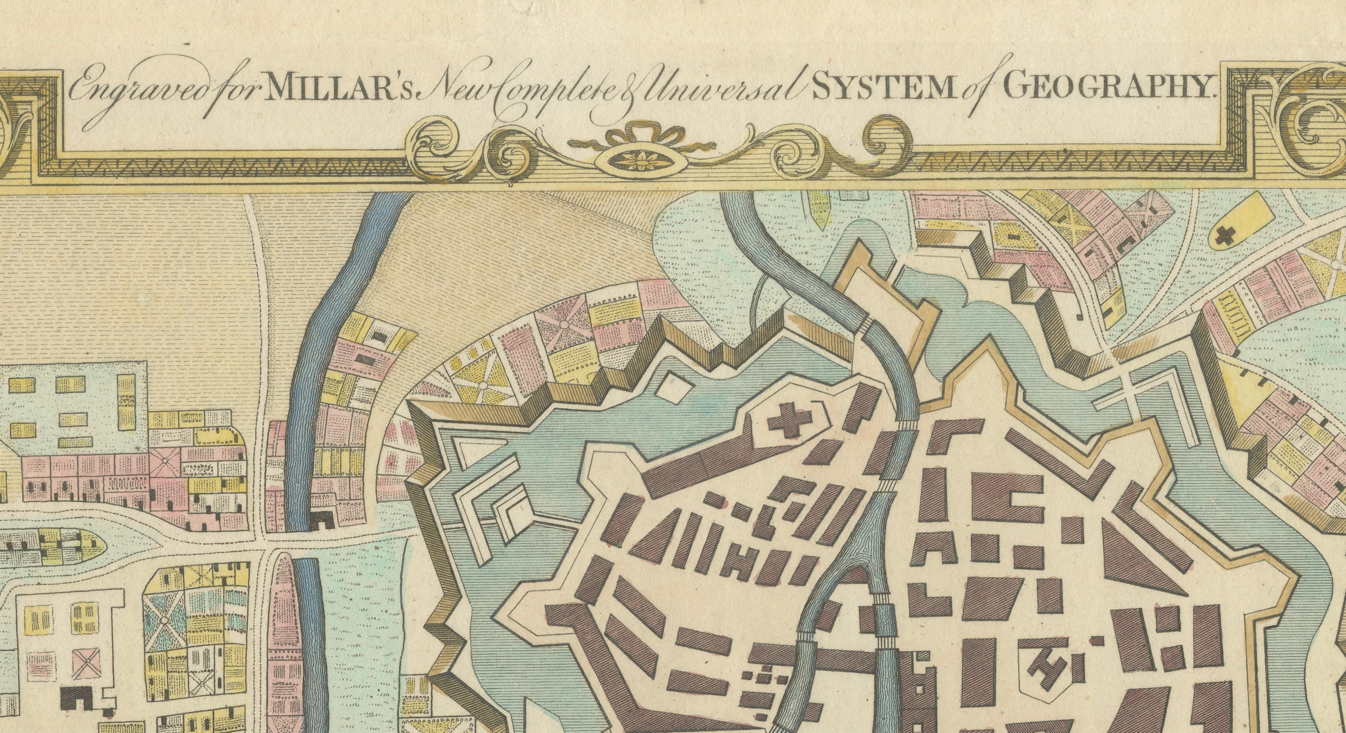 Decorative Hanover City Plan, Hand-Colored Georgian Map, Germany, c.1785
