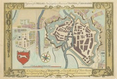 Decorative Hanover City Plan, Hand-Colored Georgian Map, Germany, c.1785