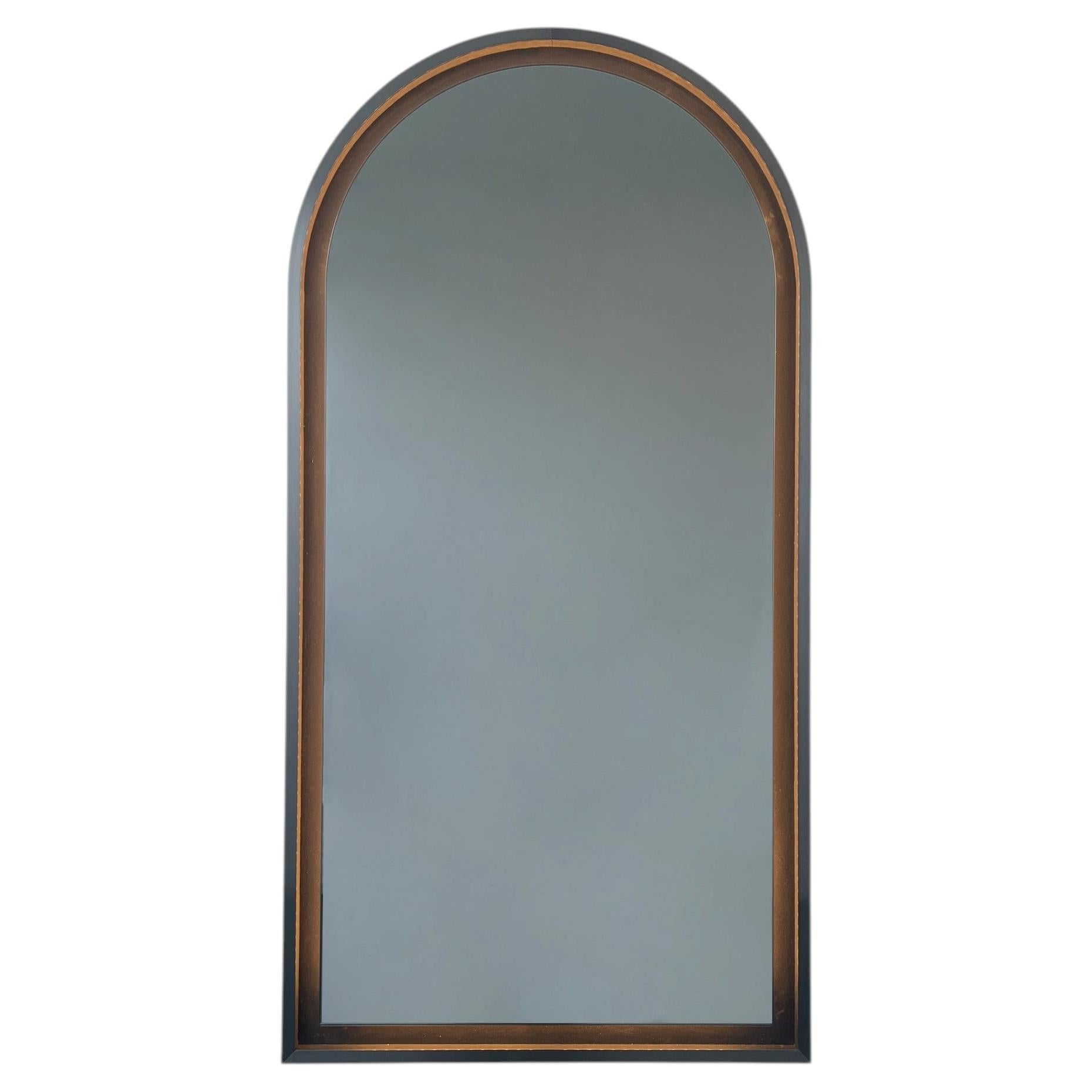 Decorative Illuminated Arch Shaped Mirror with Blackened Metal Frame For Sale