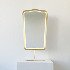 Decorative Illuminated Countertop Mirror with Brass Frame, Vintage N.4