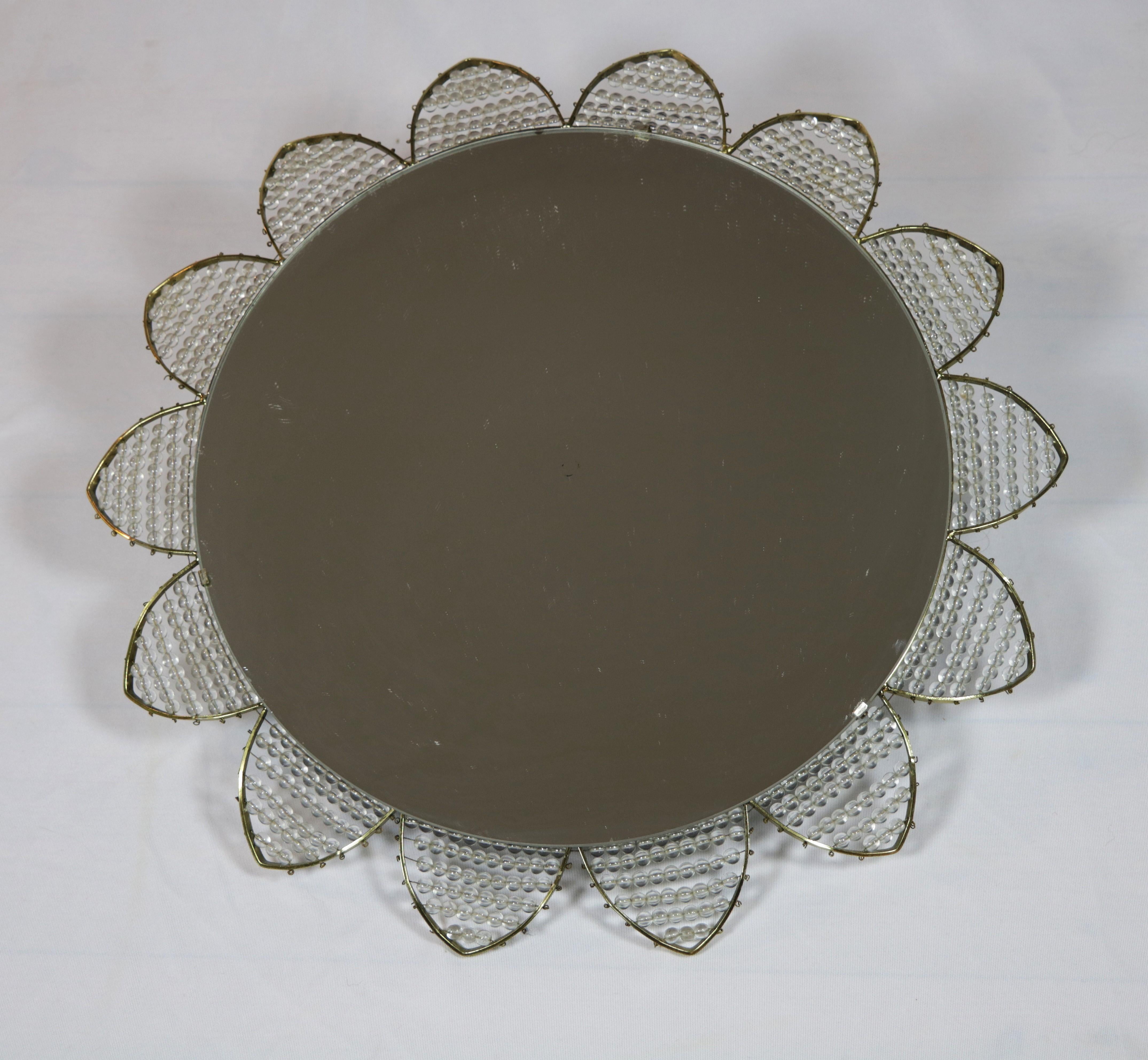 Decorative Illuminated Mirror, Sunburst or Flower Design, Pearls, 1970s In Good Condition For Sale In Berlin, BE
