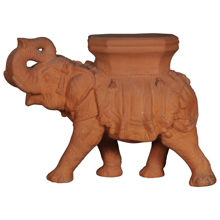 Decorative Indian Elephant Terracotta Stand Bench Side Table, Italy at