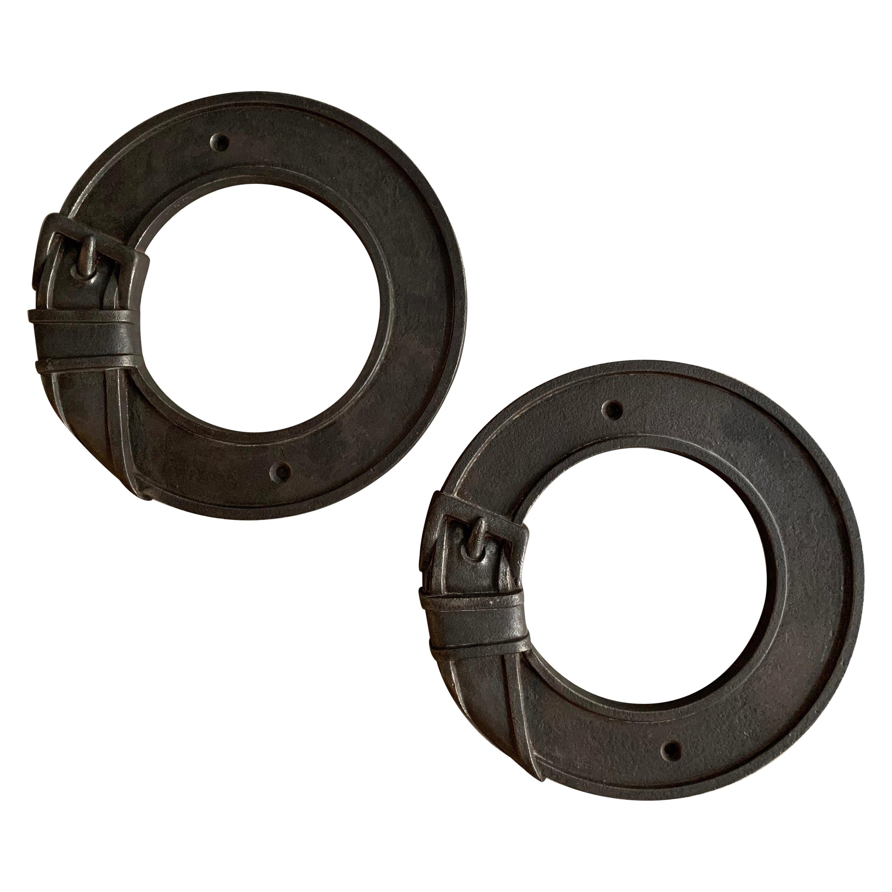 Decorative Industrial Belt Motif Cast Iron Frames For Sale