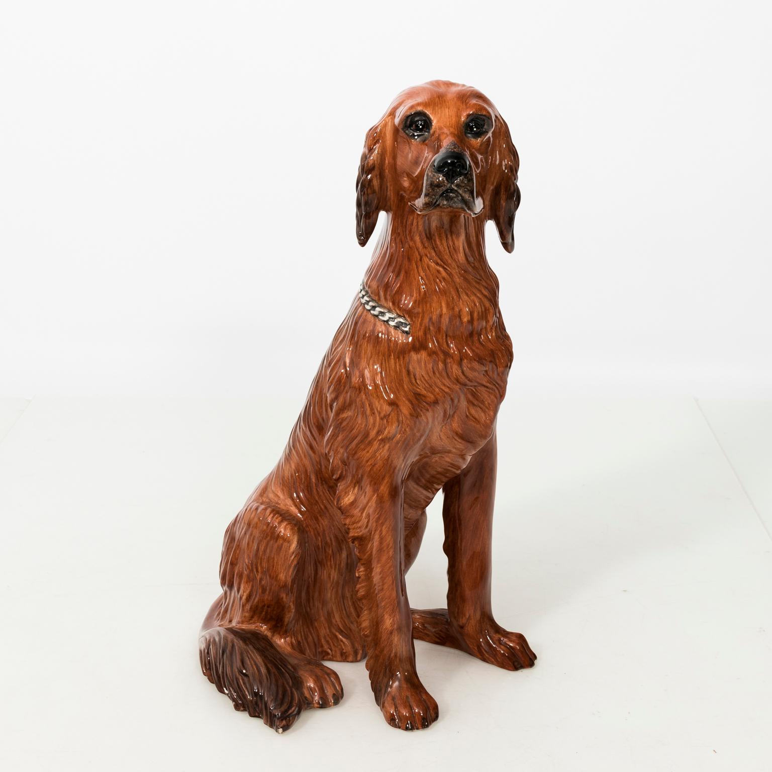 Ceramic Irish Setter statue from Italy with painted features, circa 1970.
 