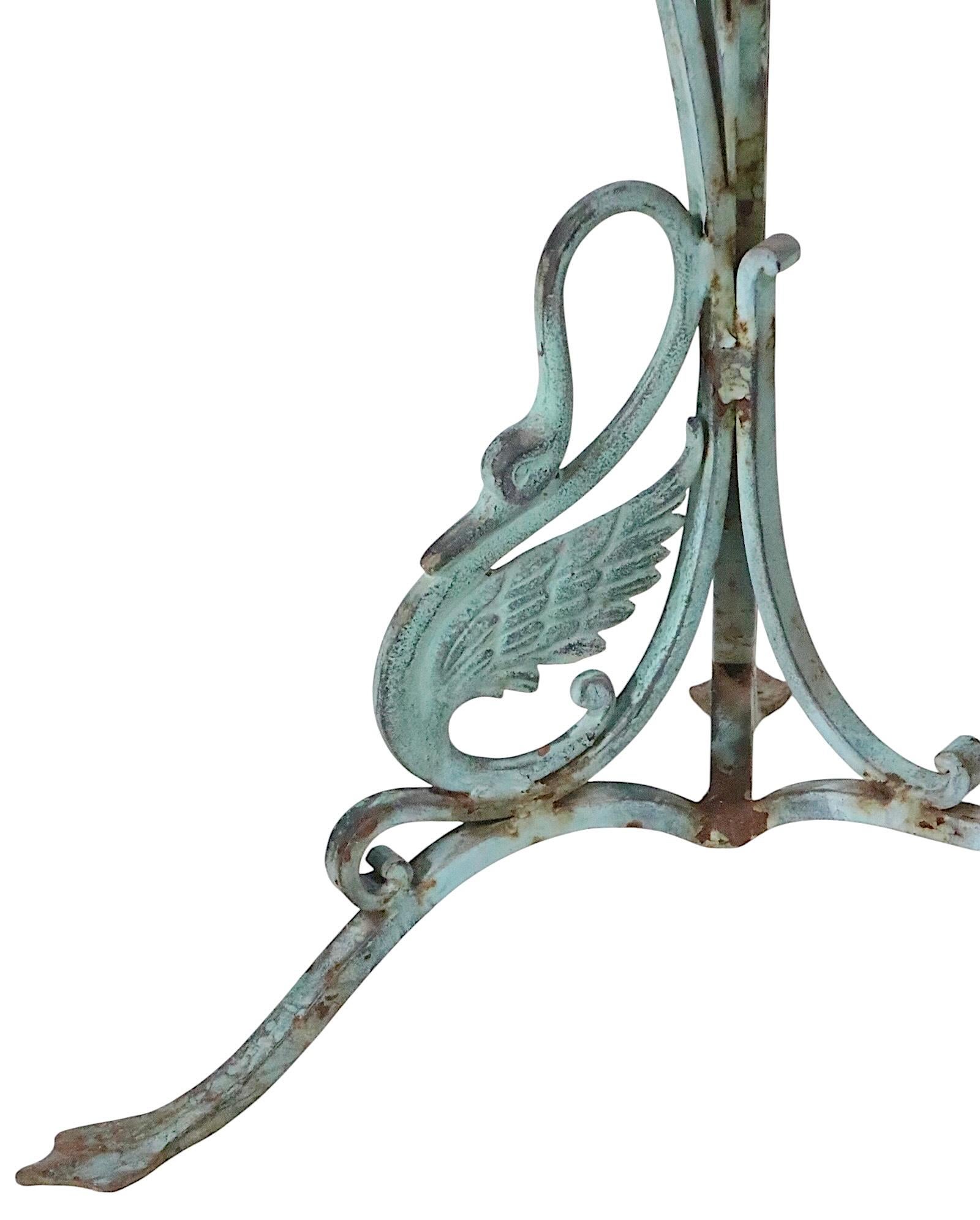 Decorative Iron Swan Base Garden Patio Table in Faux Verdigris Finish c 1920/30 For Sale 4