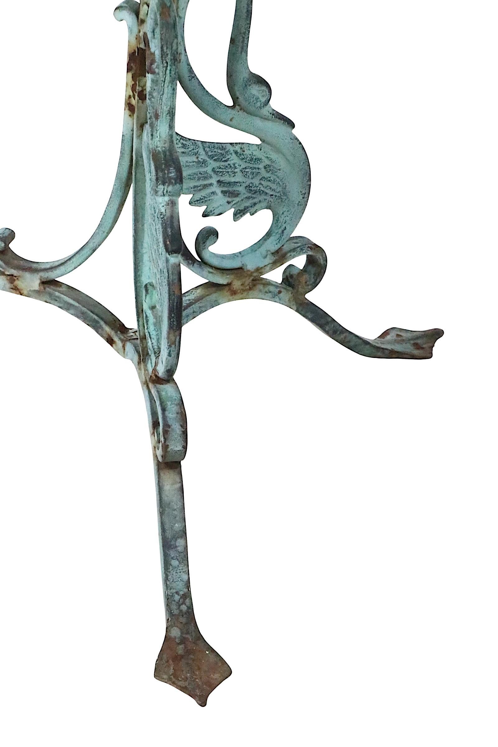 Decorative Iron Swan Base Garden Patio Table in Faux Verdigris Finish c 1920/30 For Sale 5