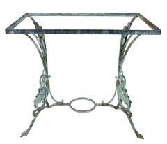 Decorative Iron Swan Base Garden Patio Table in Faux Verdigris Finish c 1920/30