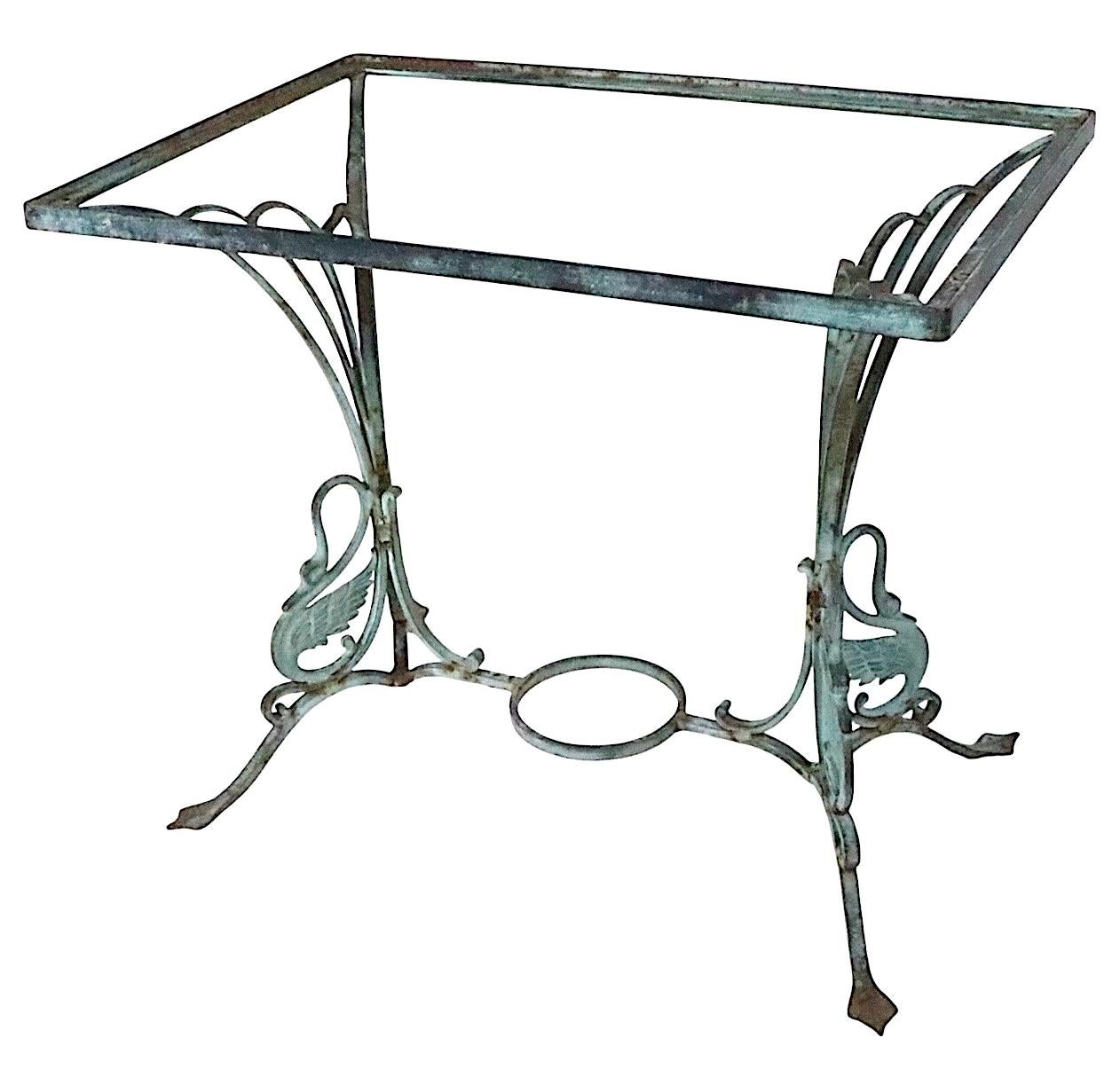 Decorative Iron Swan Base Garden Patio Table in Faux Verdigris Finish c 1920/30 For Sale 1