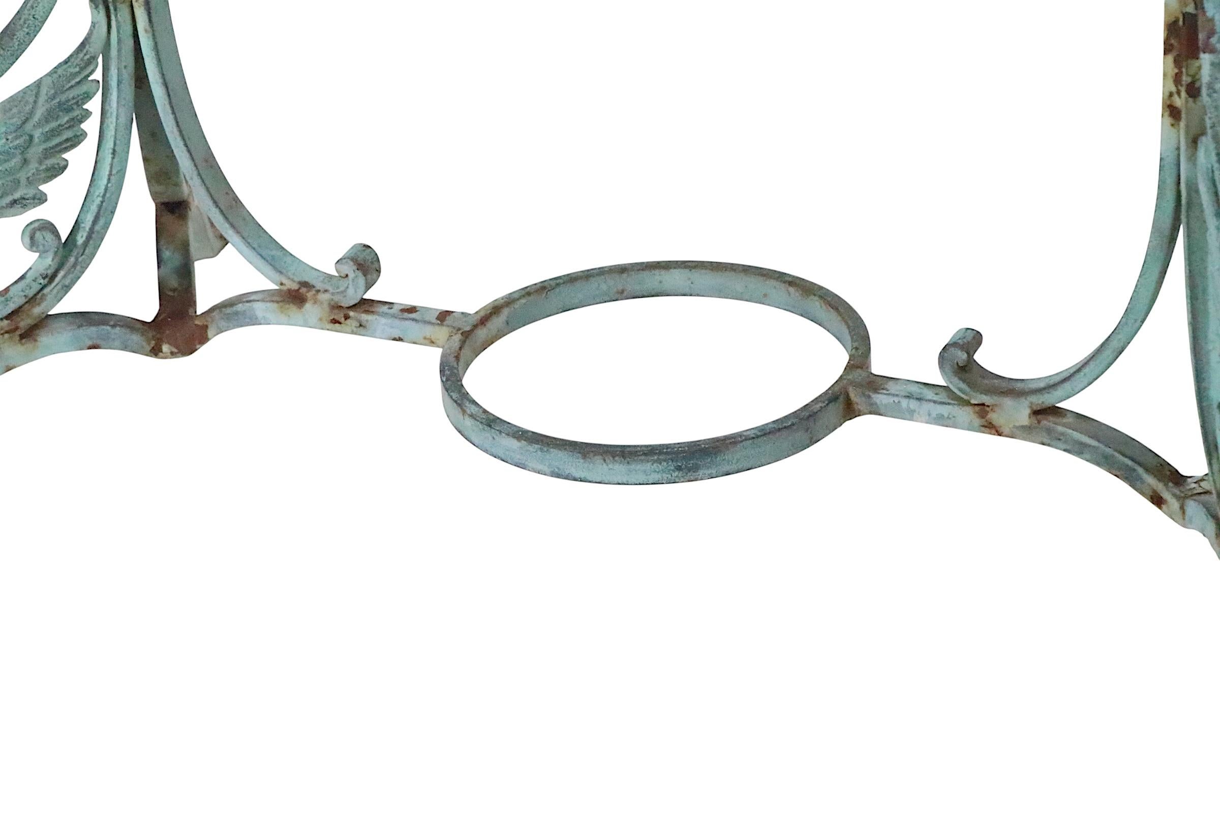 Decorative Iron Swan Base Garden Patio Table in Faux Verdigris Finish c 1920/30 For Sale 3