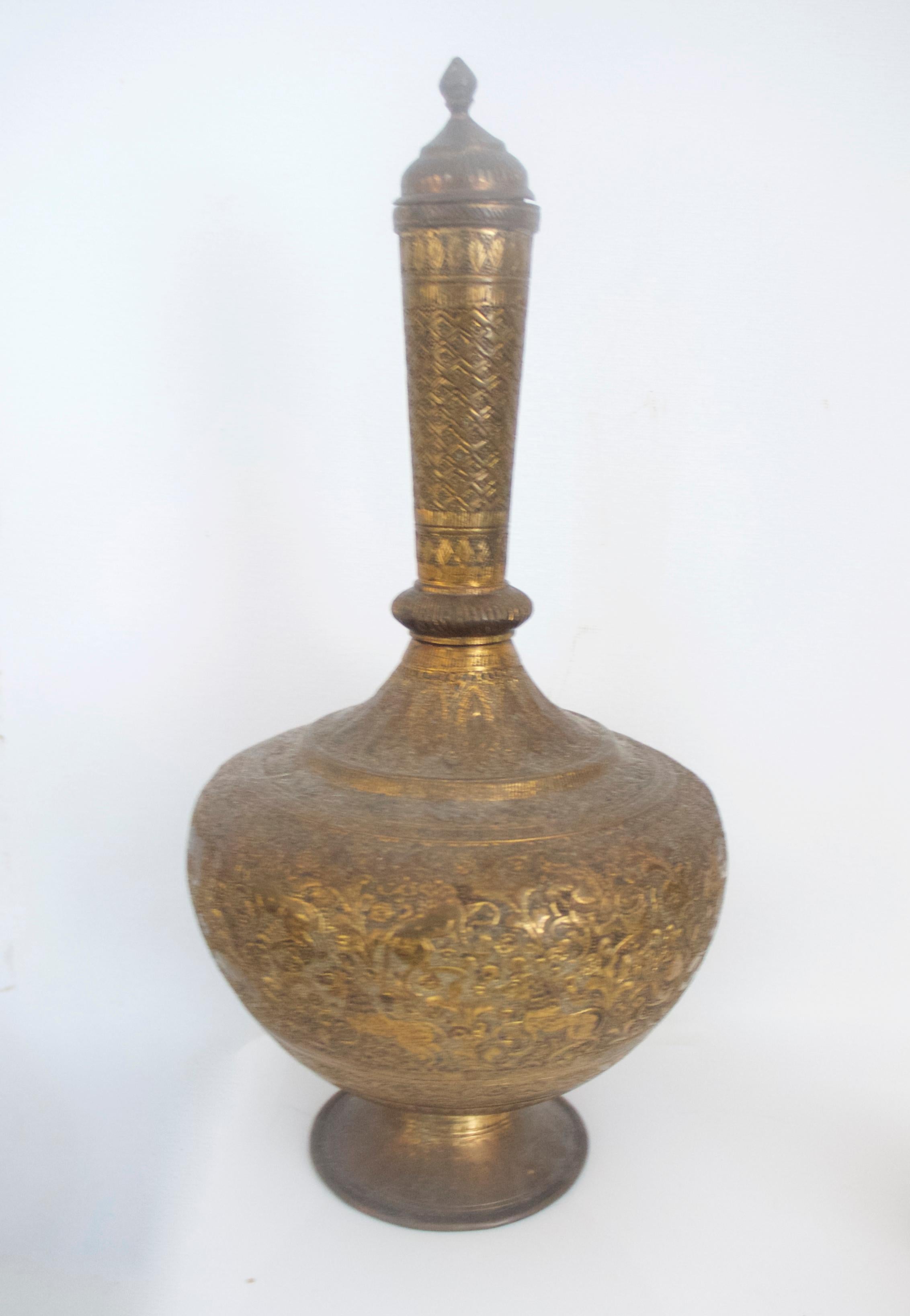 Moorish Decorative Islamic Brass North Africa Incense Burner and Rosewater Sprinkler For Sale