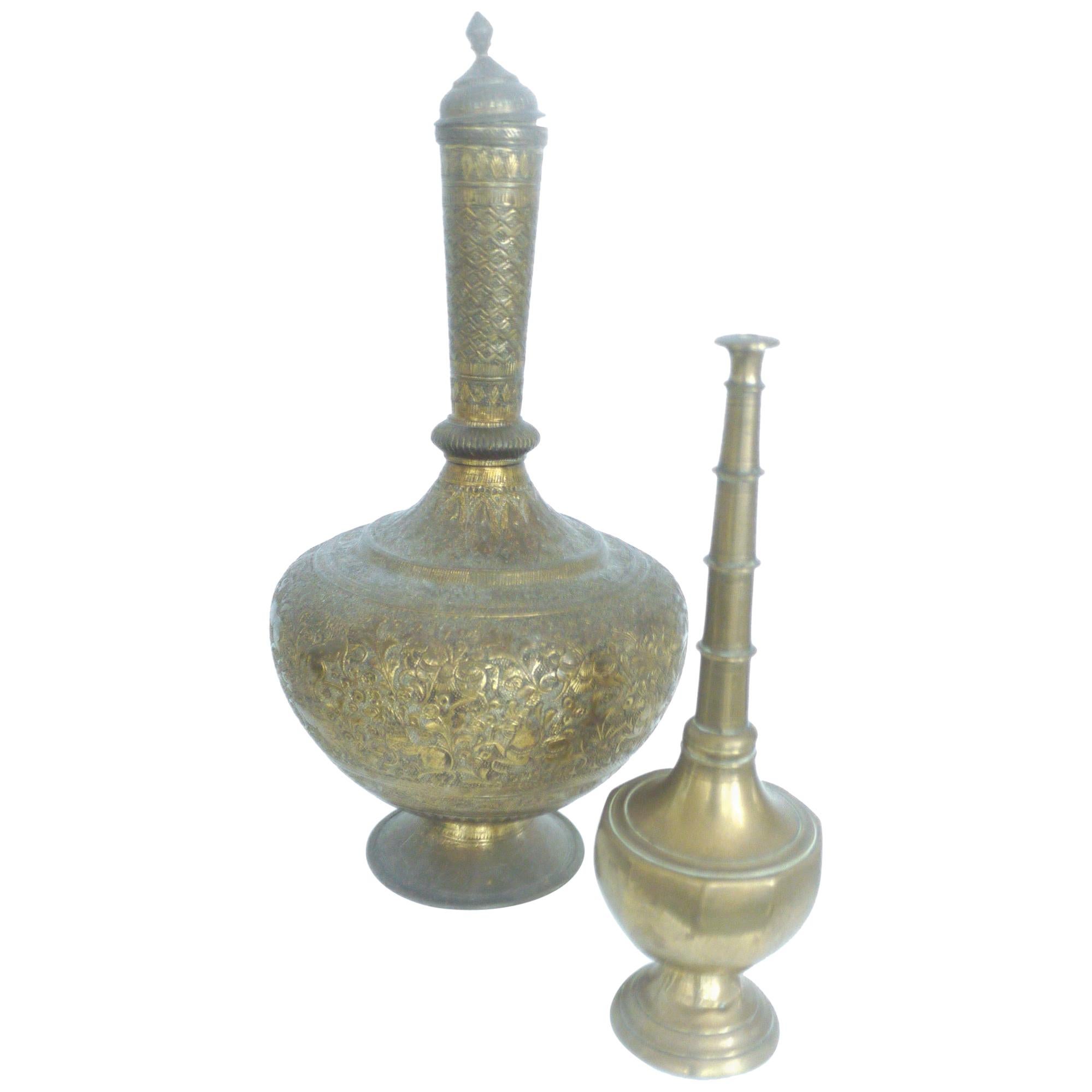 Decorative Islamic Brass North Africa Incense Burner and Rosewater Sprinkler For Sale