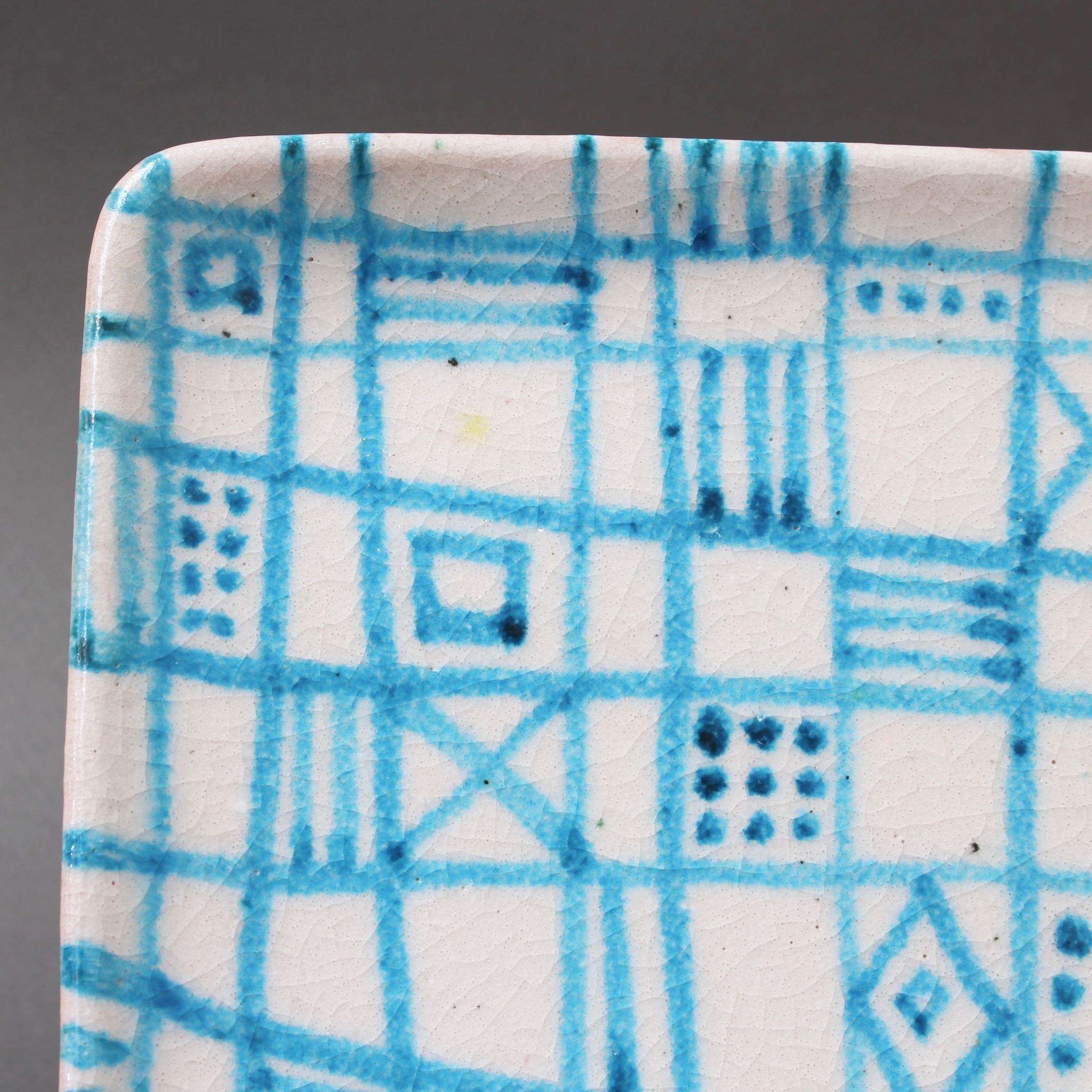 Decorative Italian Blue Ceramic Tray by Guido Gambone, circa 1950s 10