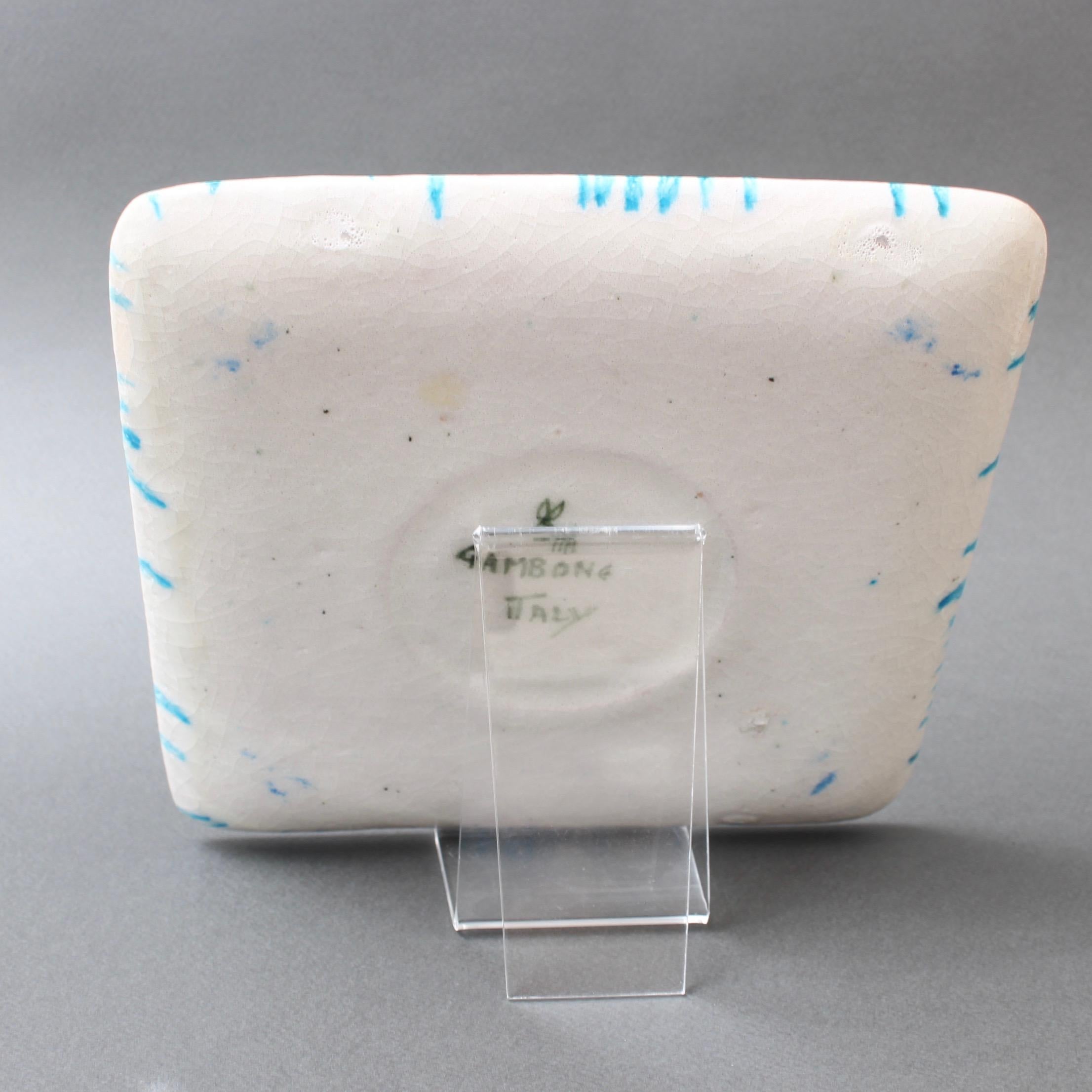 Decorative Italian Blue Ceramic Tray by Guido Gambone, circa 1950s 2