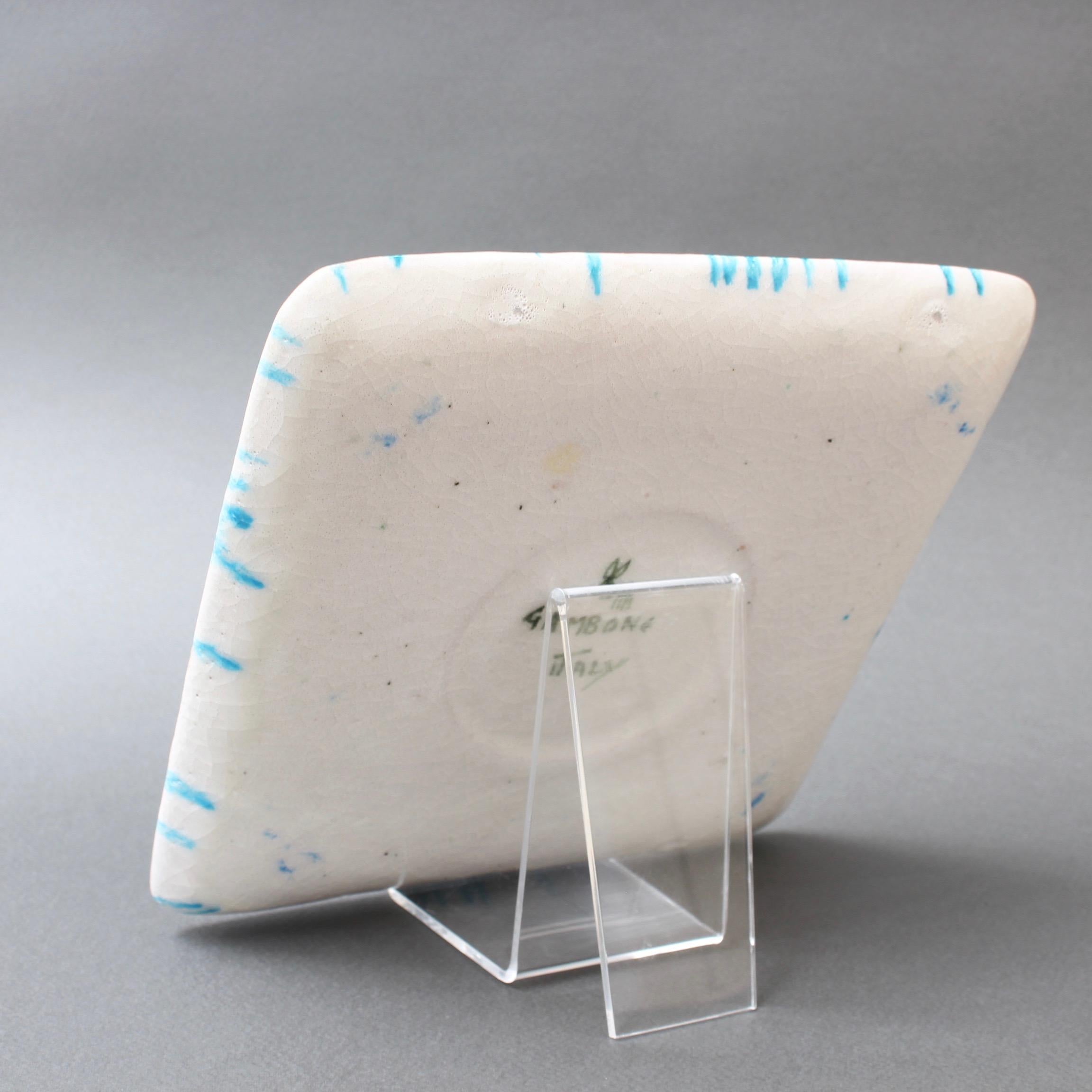 Decorative Italian Blue Ceramic Tray by Guido Gambone, circa 1950s 3