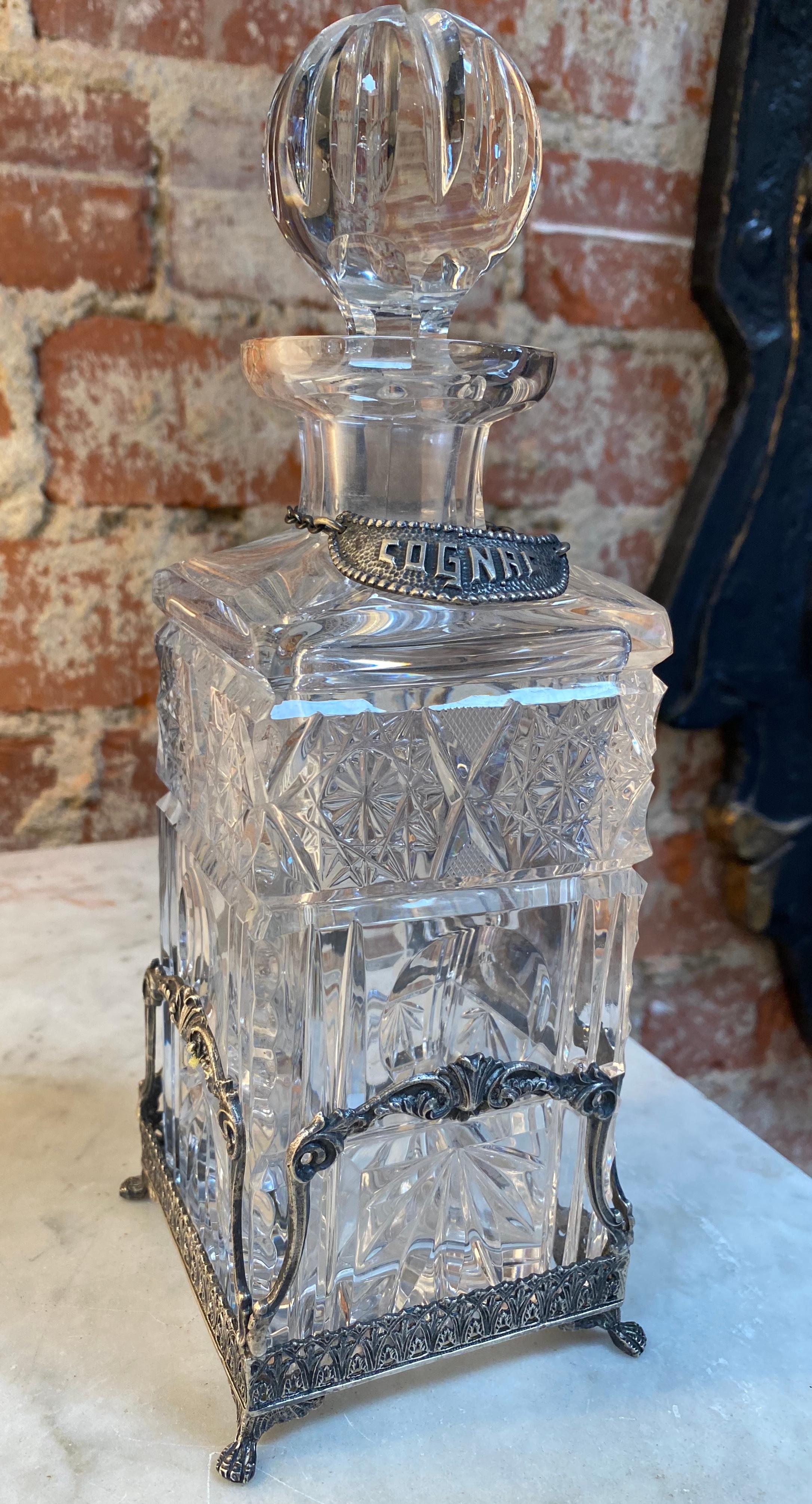 Dekorative Flasche aus Silber und Kristall, 1950er Jahre.