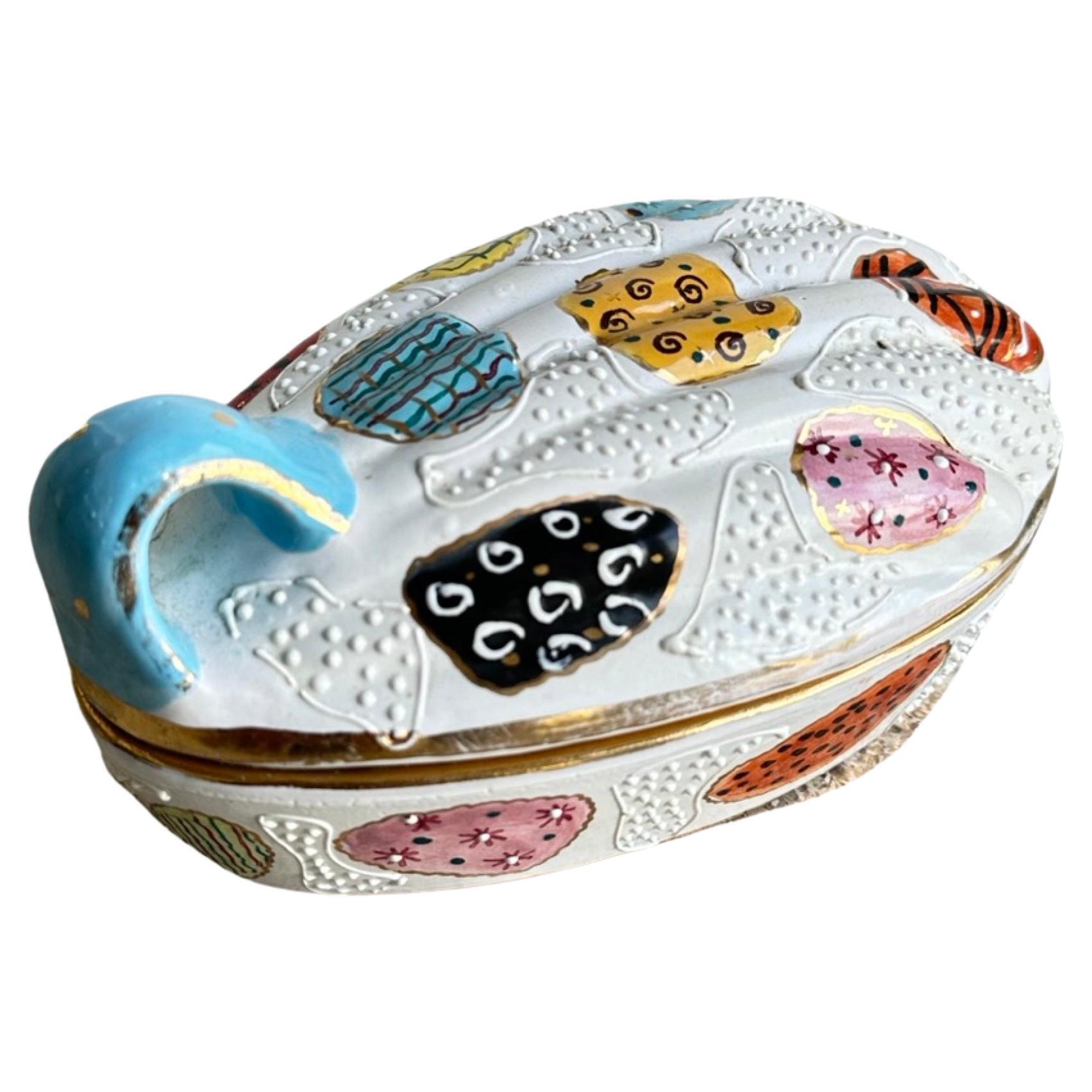 Decorative Italian Ceramic Box by Volpi Deruta For Sale