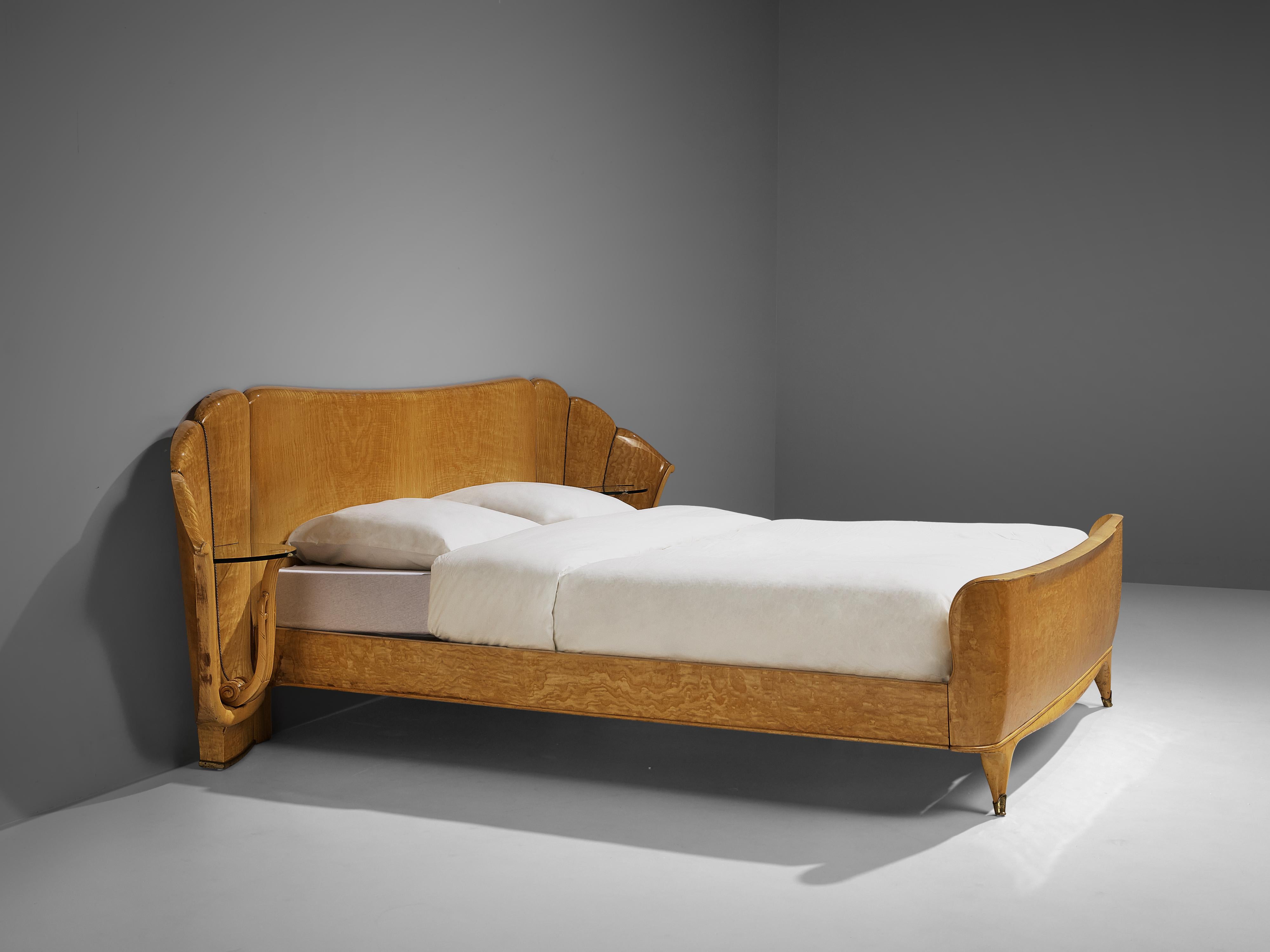 Mid-Century Modern Decorative Italian Double Bed in Ash with Storage Trays