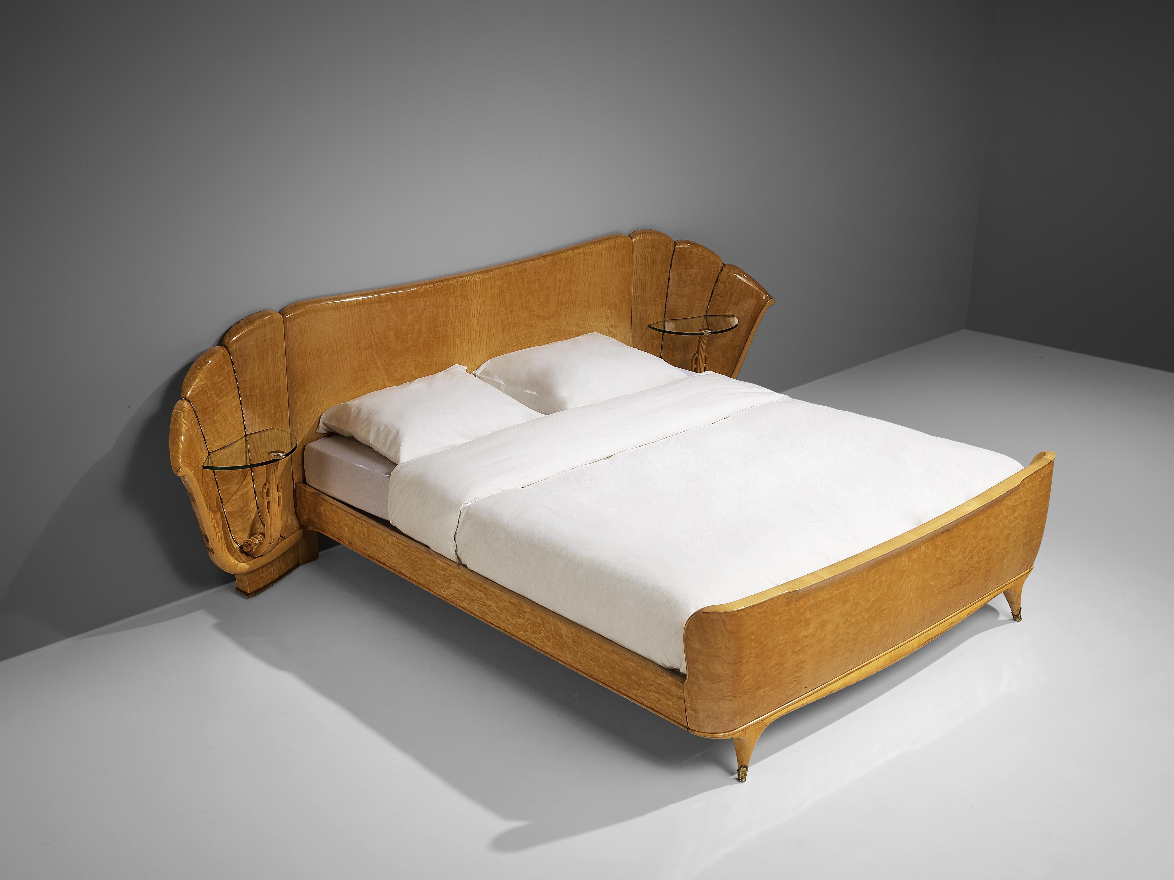 Brass Decorative Italian Double Bed in Ash with Storage Trays