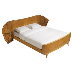 Decorative Italian Double Bed in Ash with Storage Trays