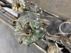 Decorative Italian Glass and Nickel BAR / SERVING cart. Blown glass flower's