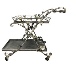 Used Decorative Italian Glass and Nickel BAR / SERVING cart. Blown glass flower's
