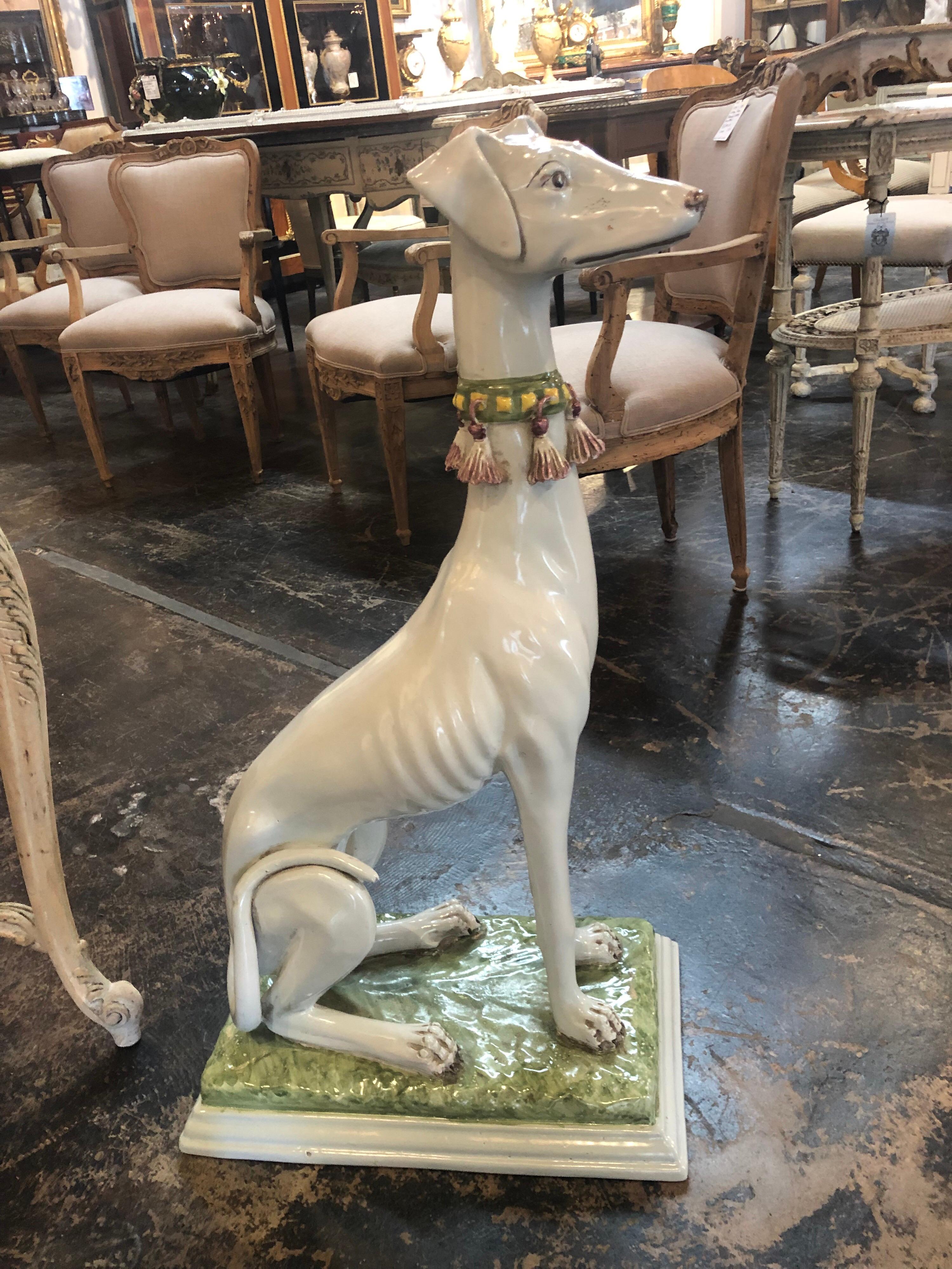 Decorative Italian Glazed Porcelain Whippet In Good Condition In Dallas, TX