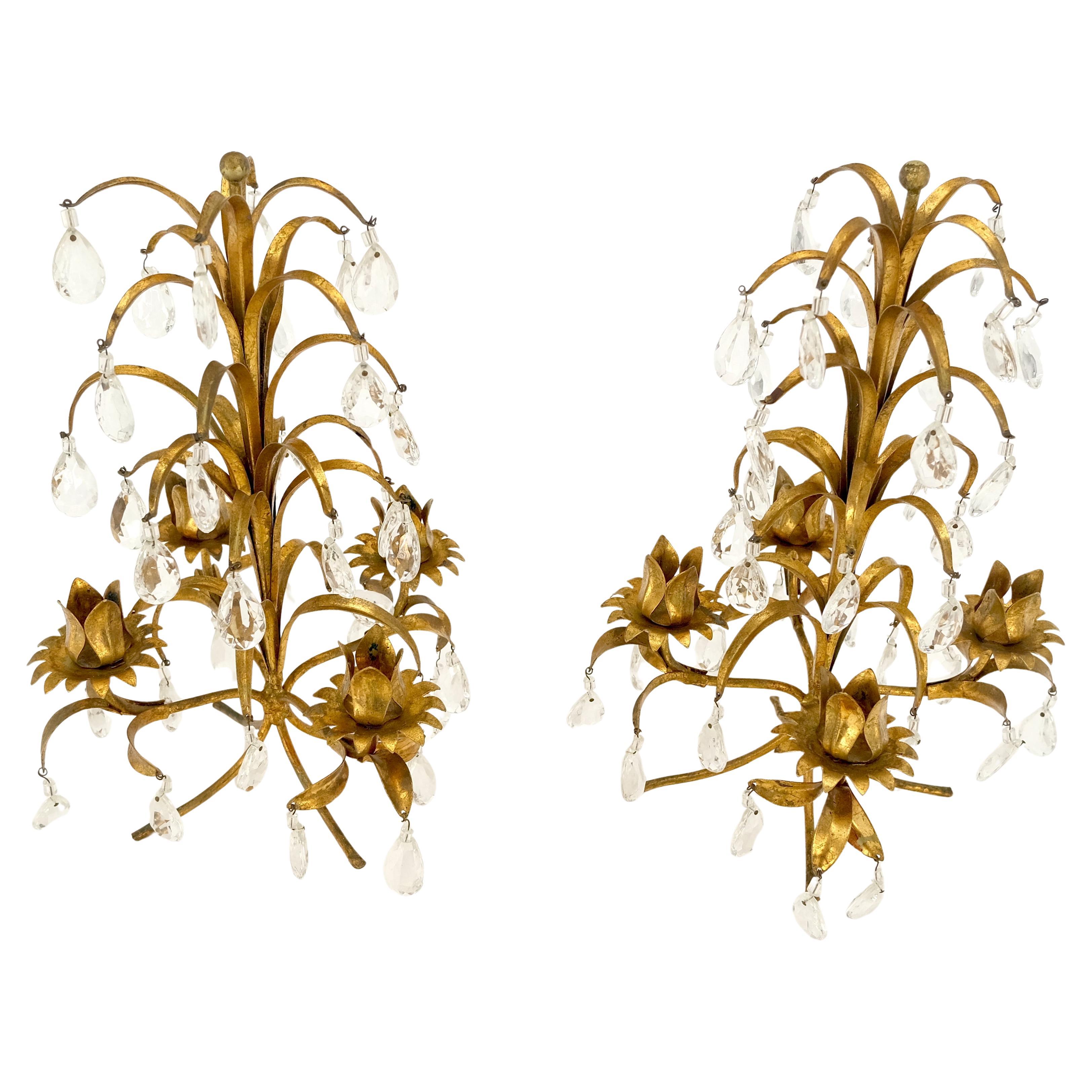 Decorative Italian Gold Gilt Metal
Crystals Candle Stands MINT