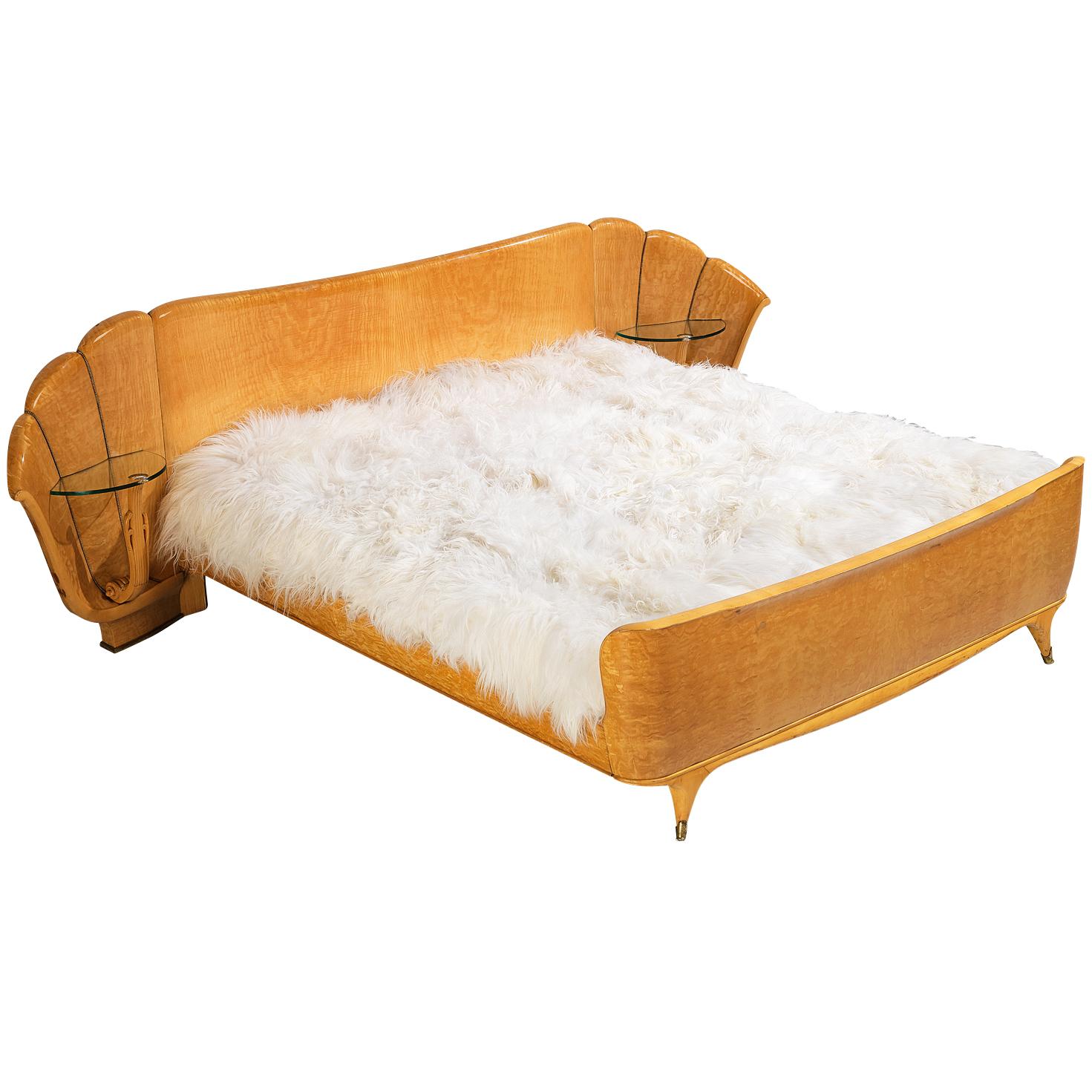 Decorative Italian Queen Bed in Ash with Storage Trays  For Sale