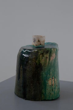 Decorative Italian sculpture vase in blue and green ceramic