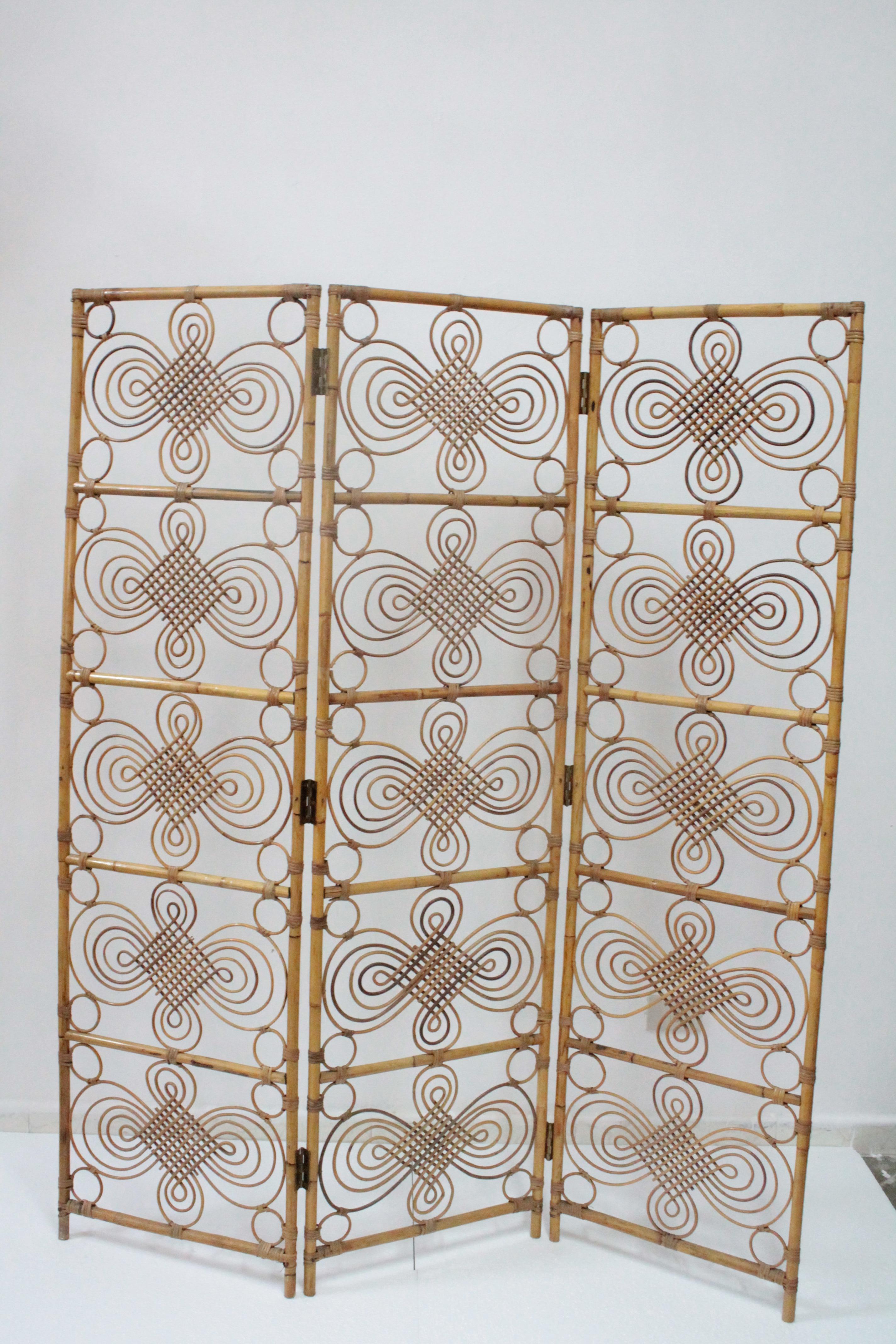 Decorative Italian Vintage Bamboo/Wicker Room Divider, 1970s For Sale 1
