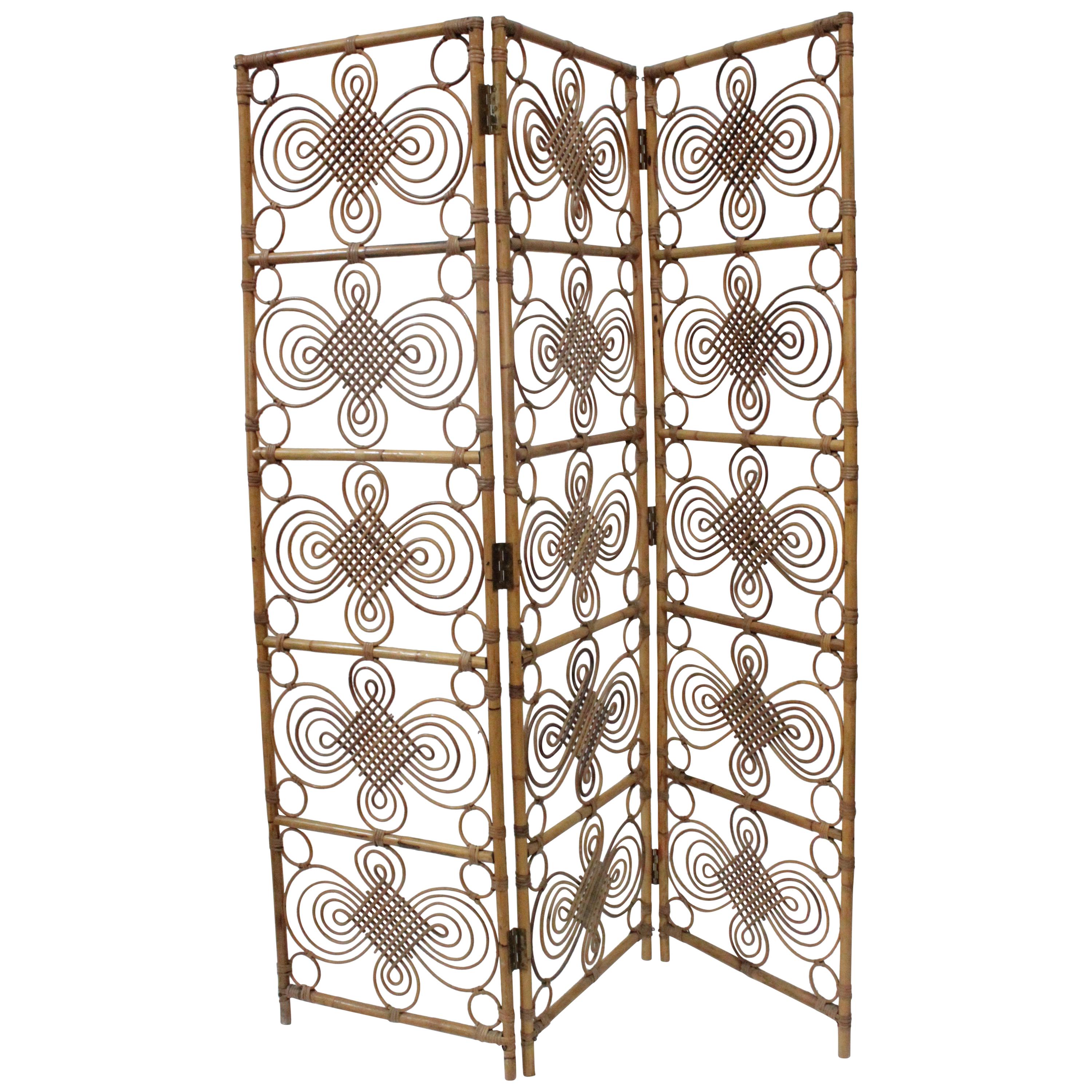 Decorative Italian Vintage Bamboo/Wicker Room Divider, 1970s For Sale