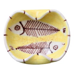 Decorative Italian Yellow Ceramic Vide-Poche by Guido Gambone, circa 1950s