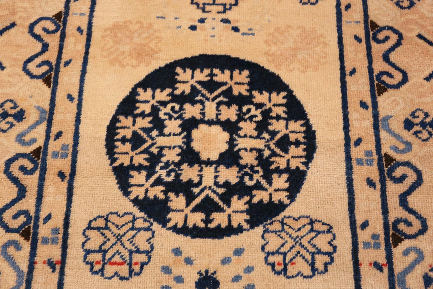 East Turkestani Decorative Ivory and Blue Antique Khotan Runner Rug