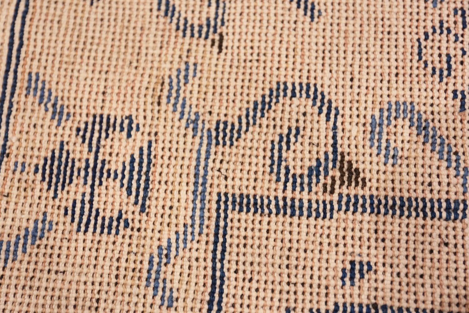 Wool Decorative Ivory and Blue Antique Khotan Runner Rug