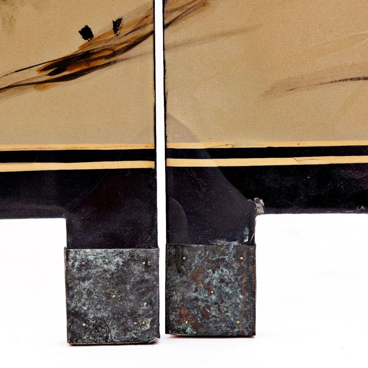 Decorative Japanese Six-Panel Lacquer Screen with Hand-Painted Cranes and Bamboo 2