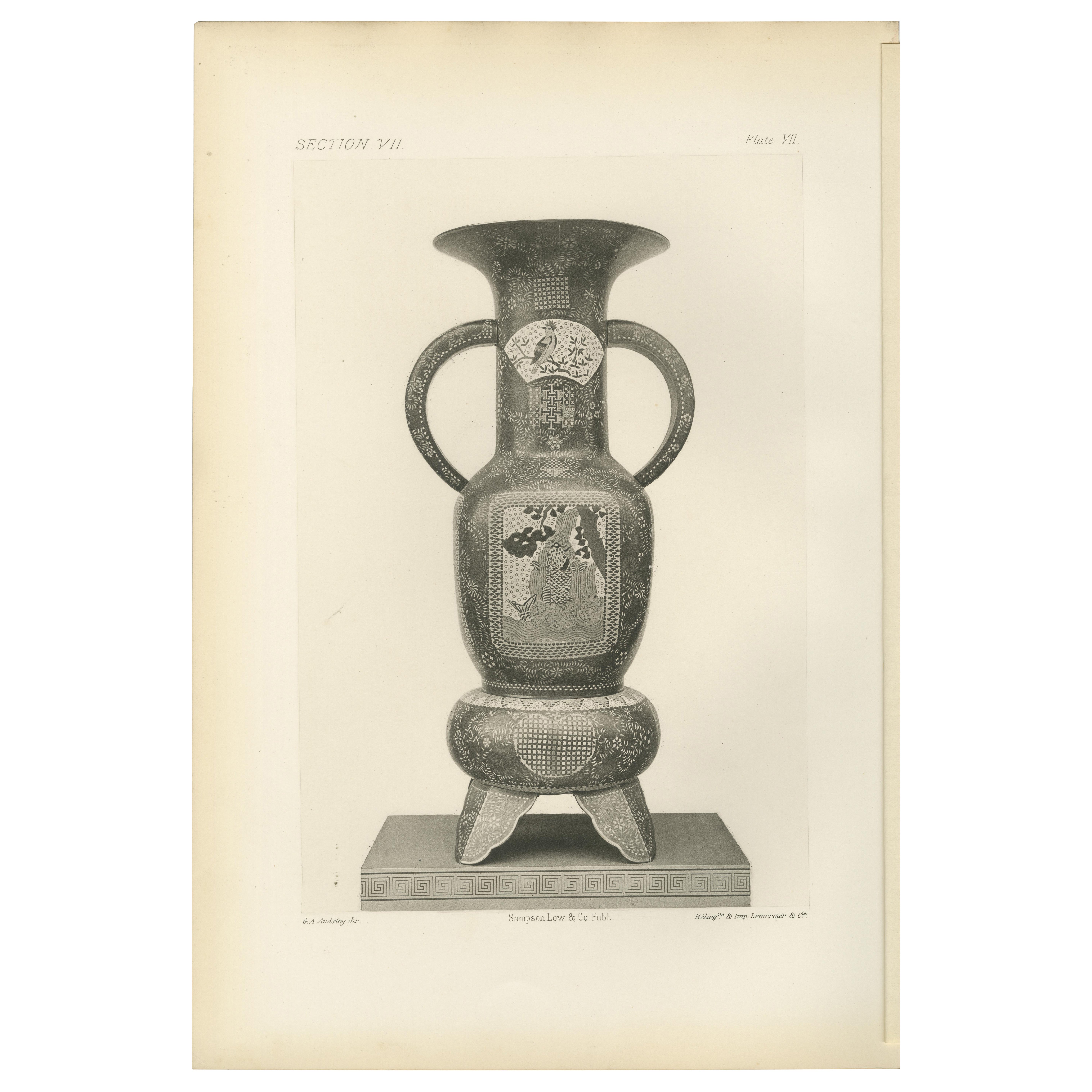 Decorative Japanese Vase with Intricate Patterns - Art by Audsley, 1884 For Sale