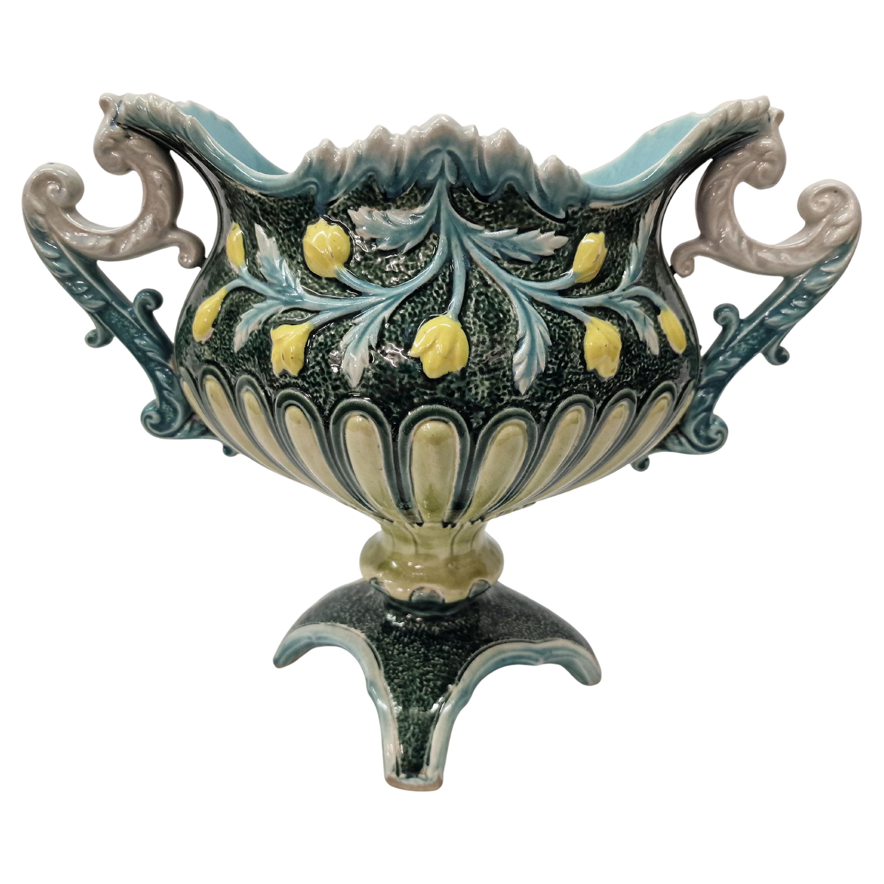 Decorative jardiniere, planter, ceramic glazed, 1890/1900, Art Nouveau France For Sale
