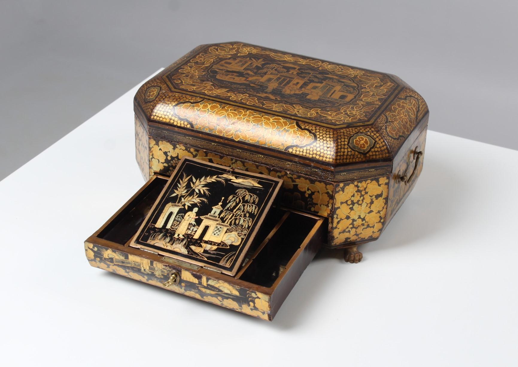 Hand-Painted Decorative Jewelry Box with Fine Chinoiserie