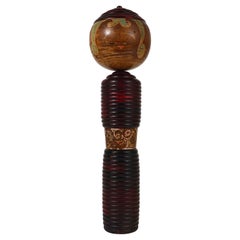 Decorative Kokeshi Doll Sculpture from Northern Japan, Hand-Painted, Signed