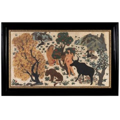 Decorative Lacquer Wall Panel of Adam and Eve in the Garden of Eden, Art Deco