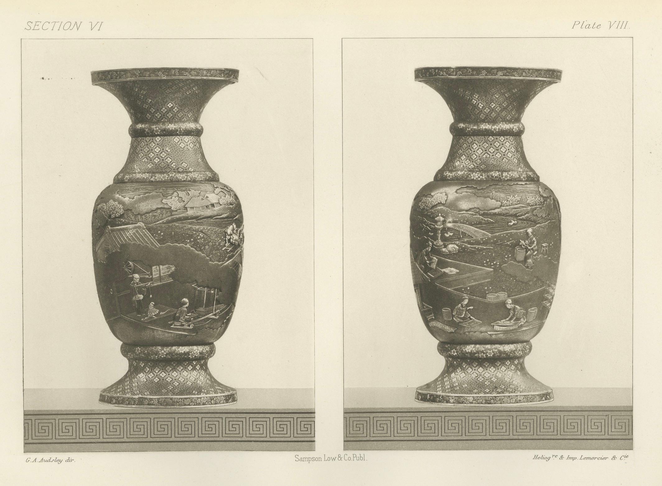 Dekorative Landschaftsvasen - Heliograph aus Audsley's Japanese Art, 1884 im Angebot 2