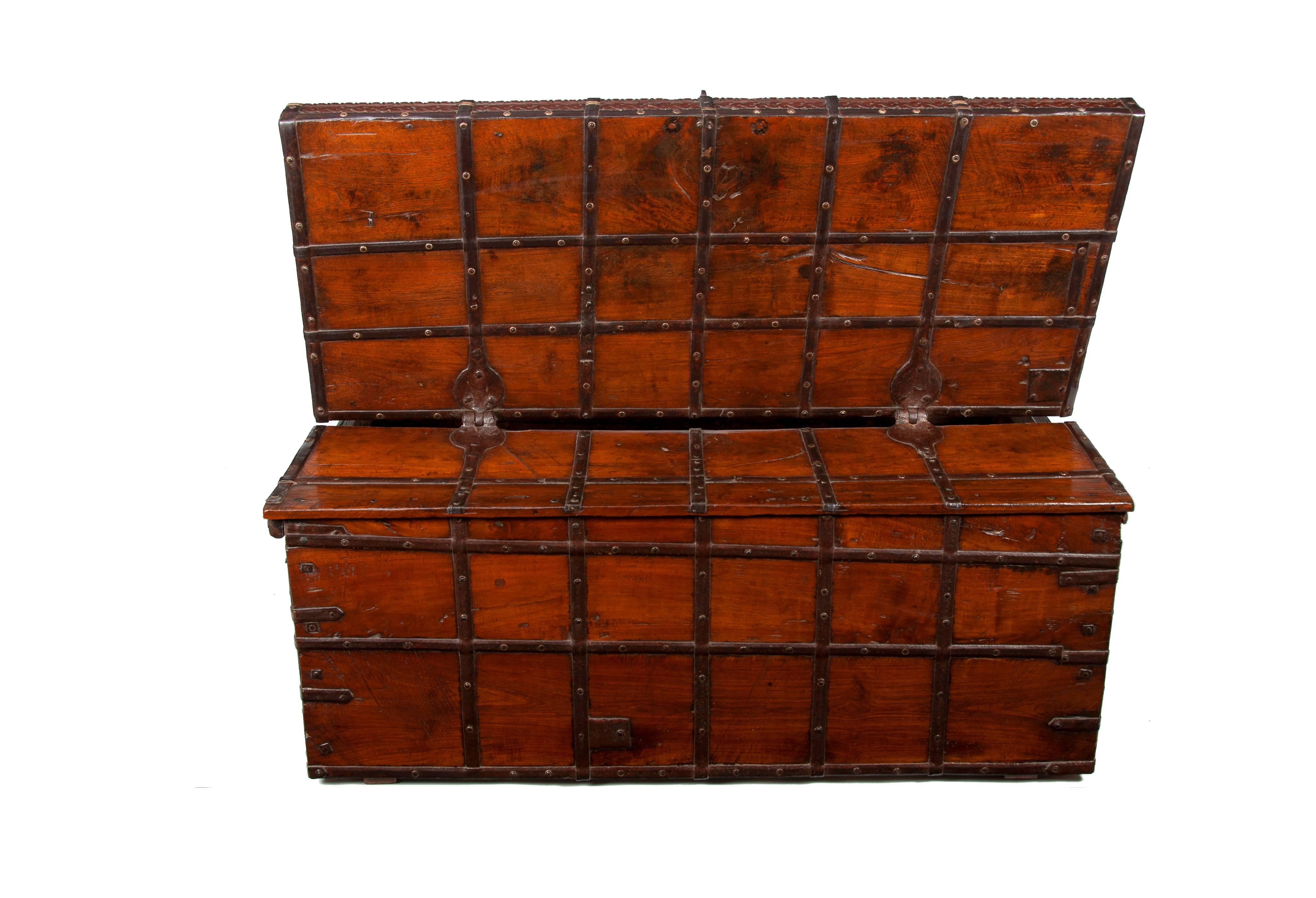 Decorative Large Antique Anglo-Indian Trunk, Coffee Table 8