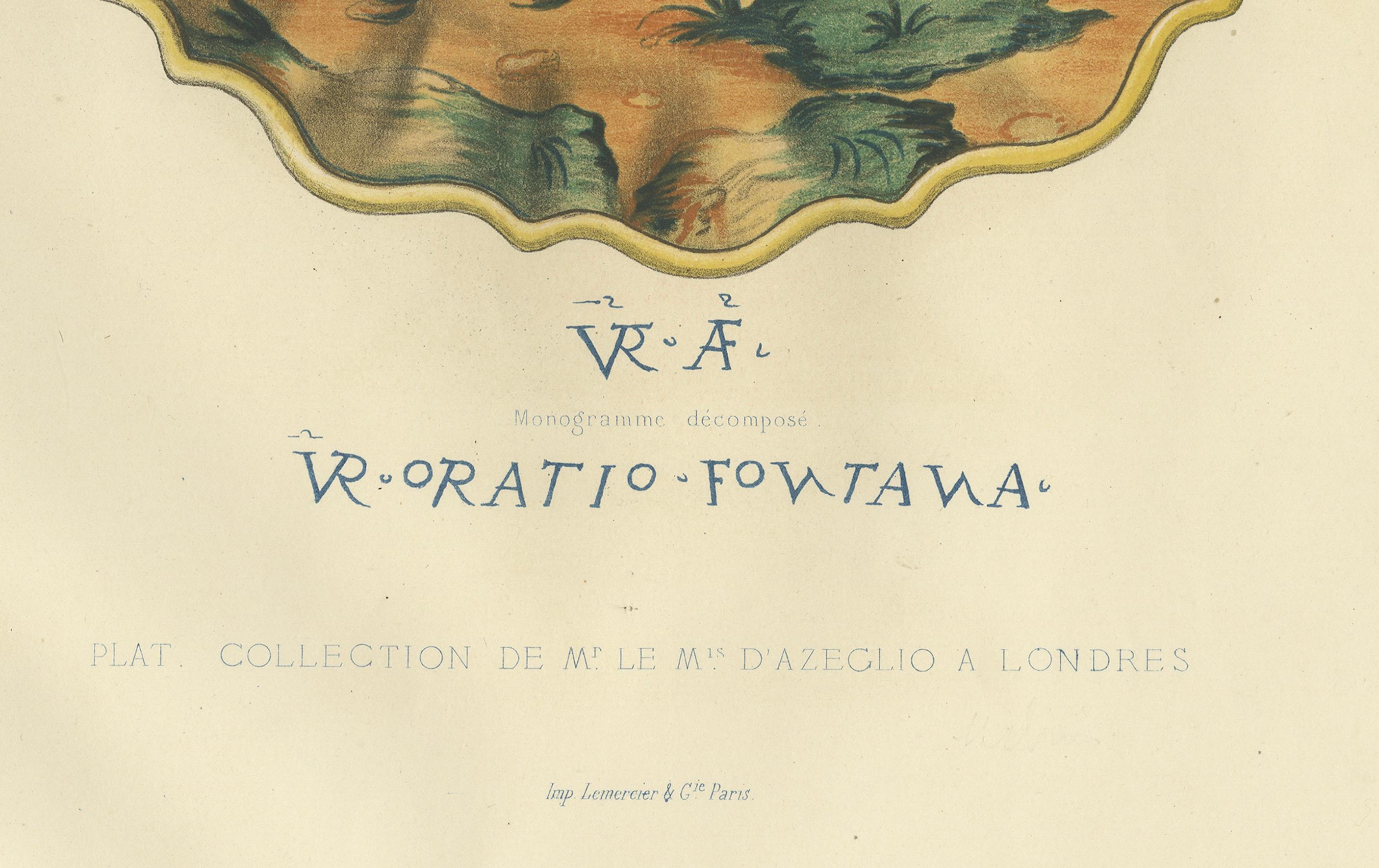 Grande gravure décorative ancienne d'une assiette de M. d'Azeglio en Italie '1869' en vente 2
