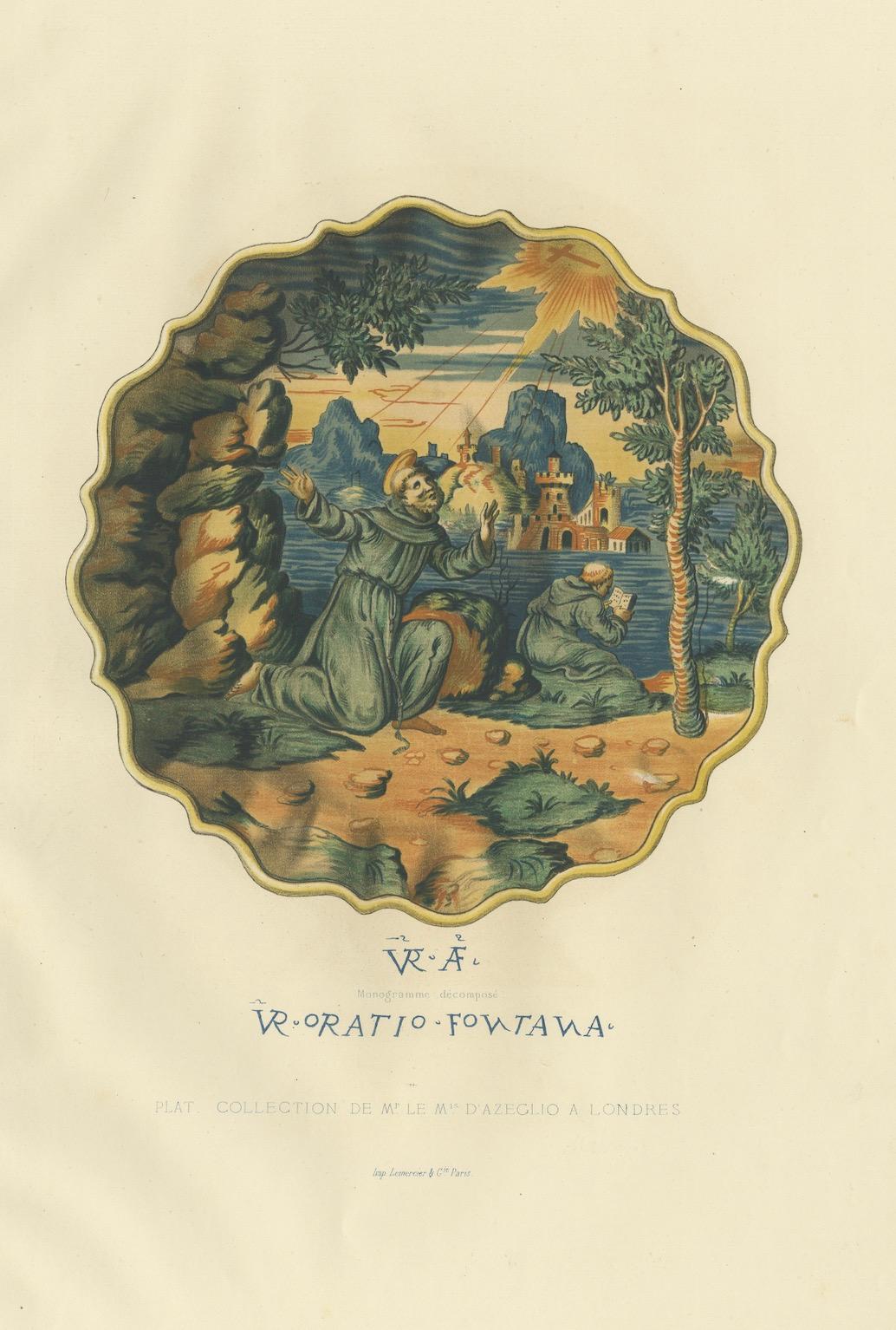 Grande gravure décorative ancienne d'une assiette de M. d'Azeglio en Italie '1869' en vente 3
