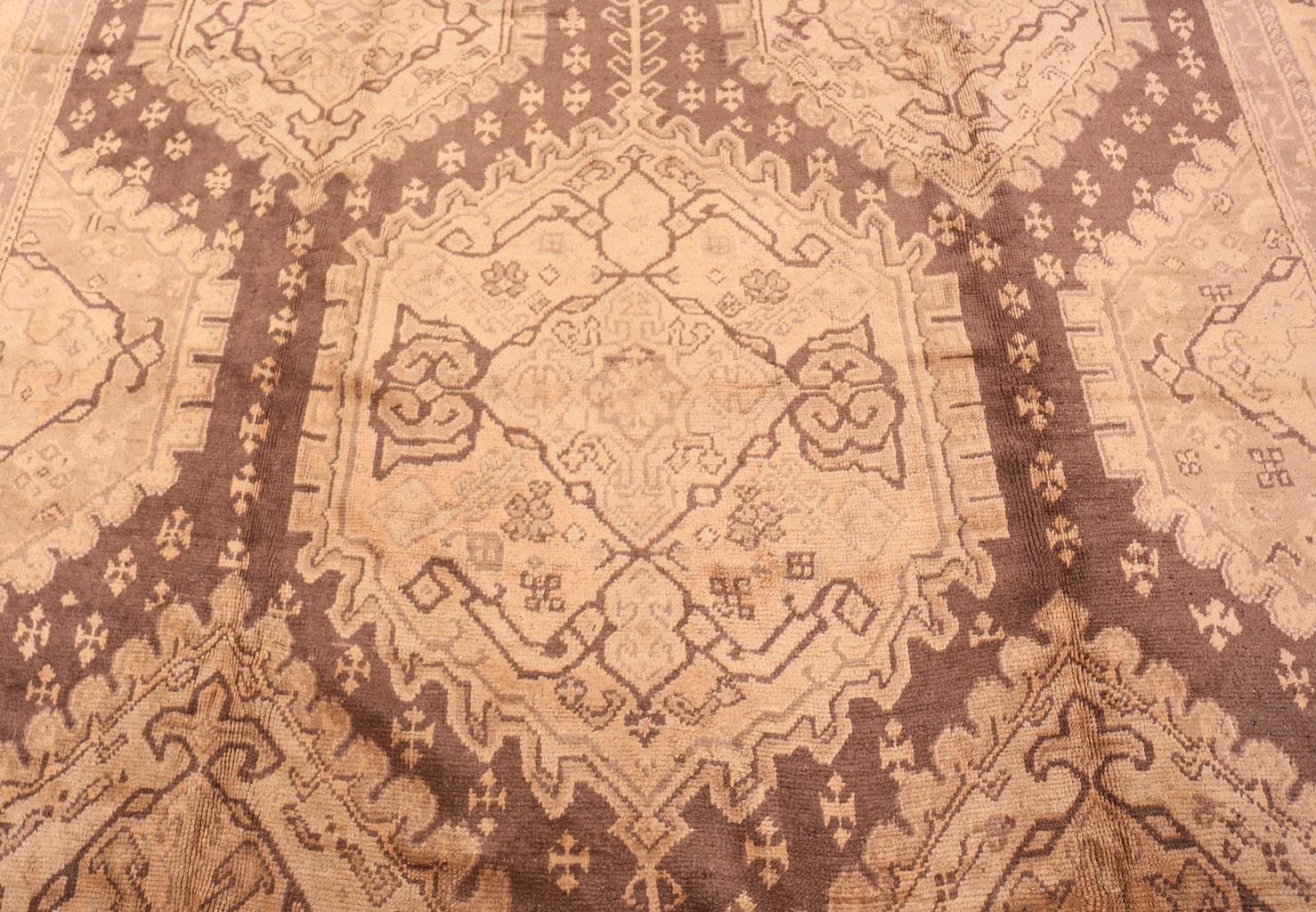 Decorative Large Antique Turkish Oushak Rug. Size: 10 ft 9 in x 14 ft In Good Condition In New York, NY