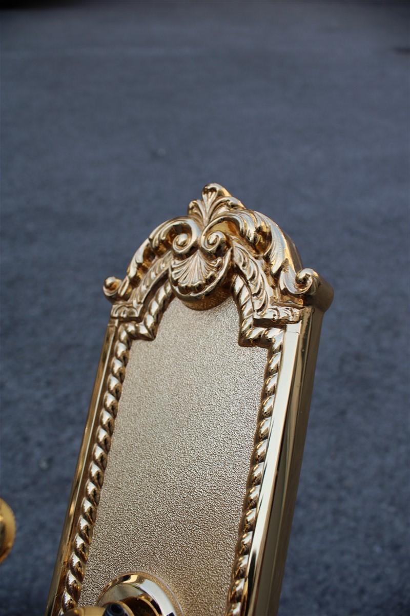 Gold Plate Decorative Large Door Handle in Plated Brass 24 Kt Gold Italy 1970 Very Classic For Sale