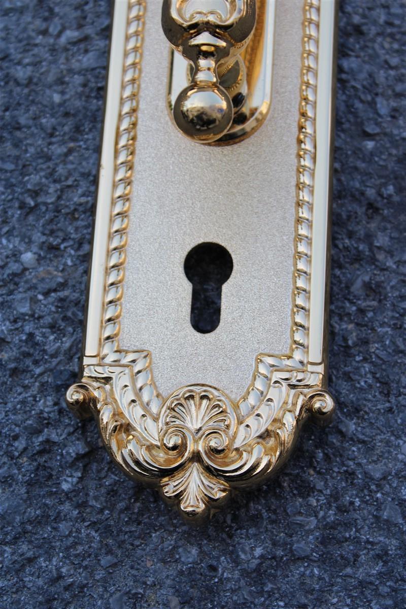 Decorative large door handle in plated brass 24 kt gold Italy 1970 very Classic.